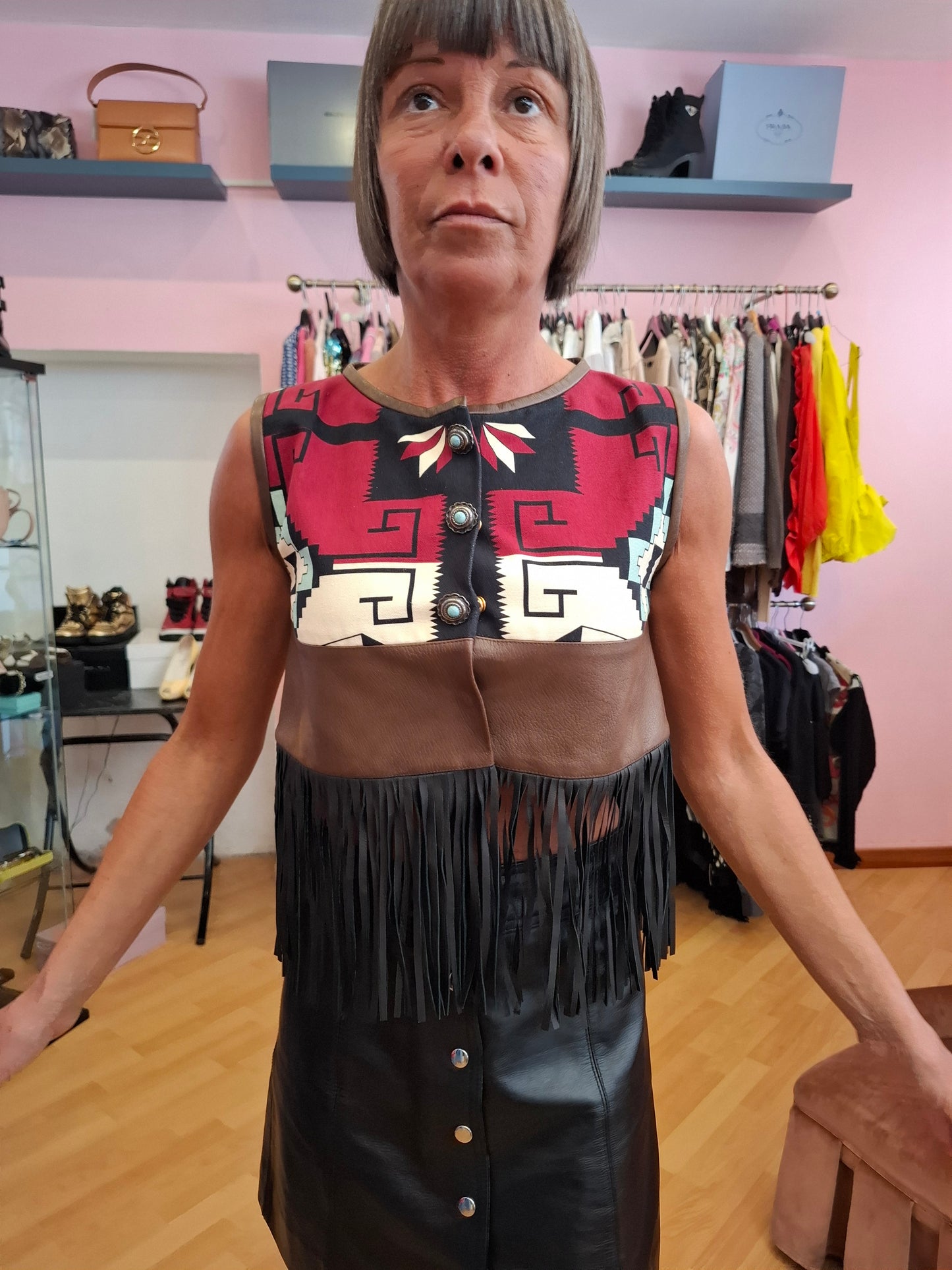 Gilet frange Fausto Puglisi tg 38 pelle