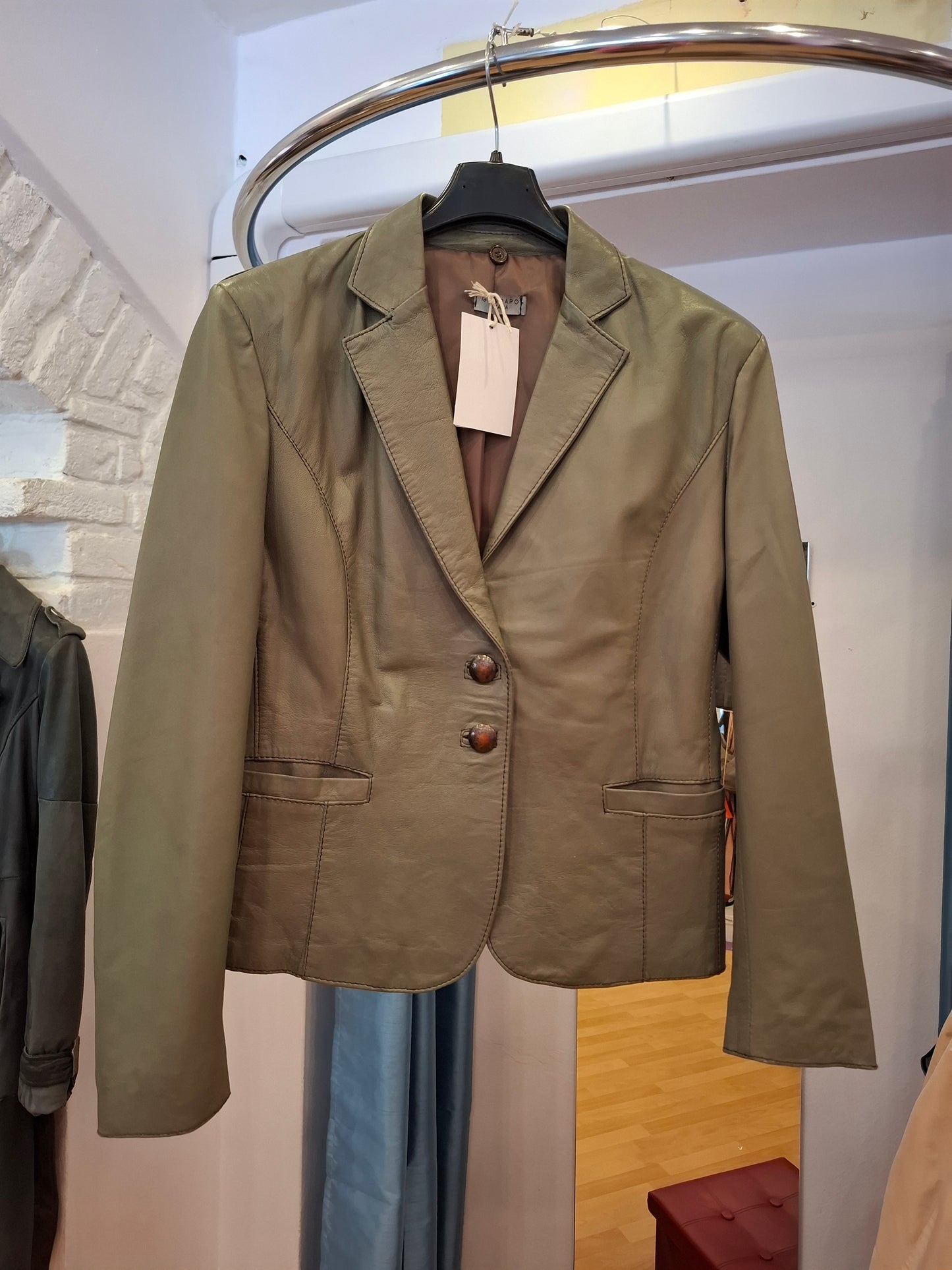 Giacca pelle Guarapo verde oliva tg 46 ridotta