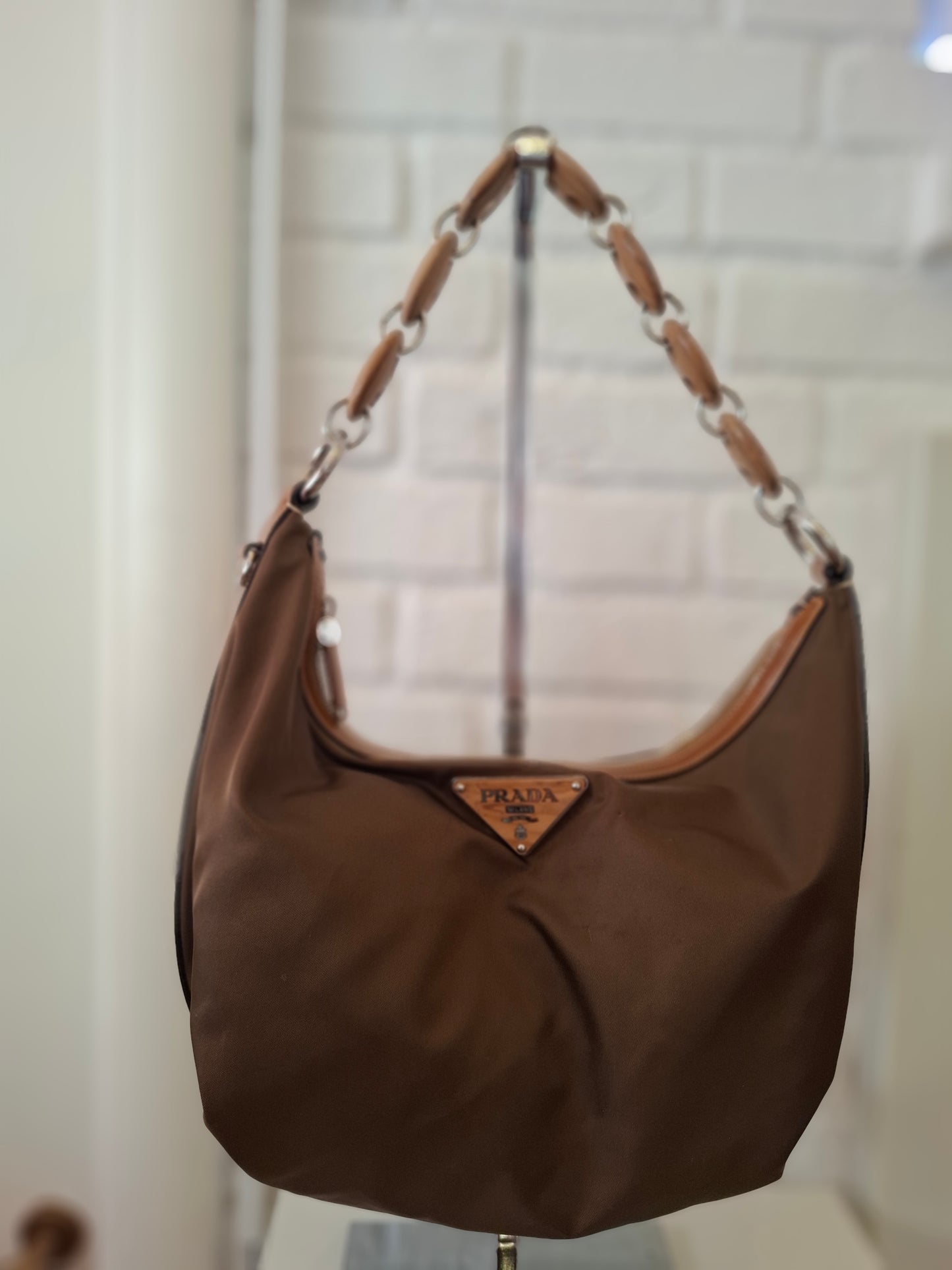 Borsa Prada marrone insertinin legno
