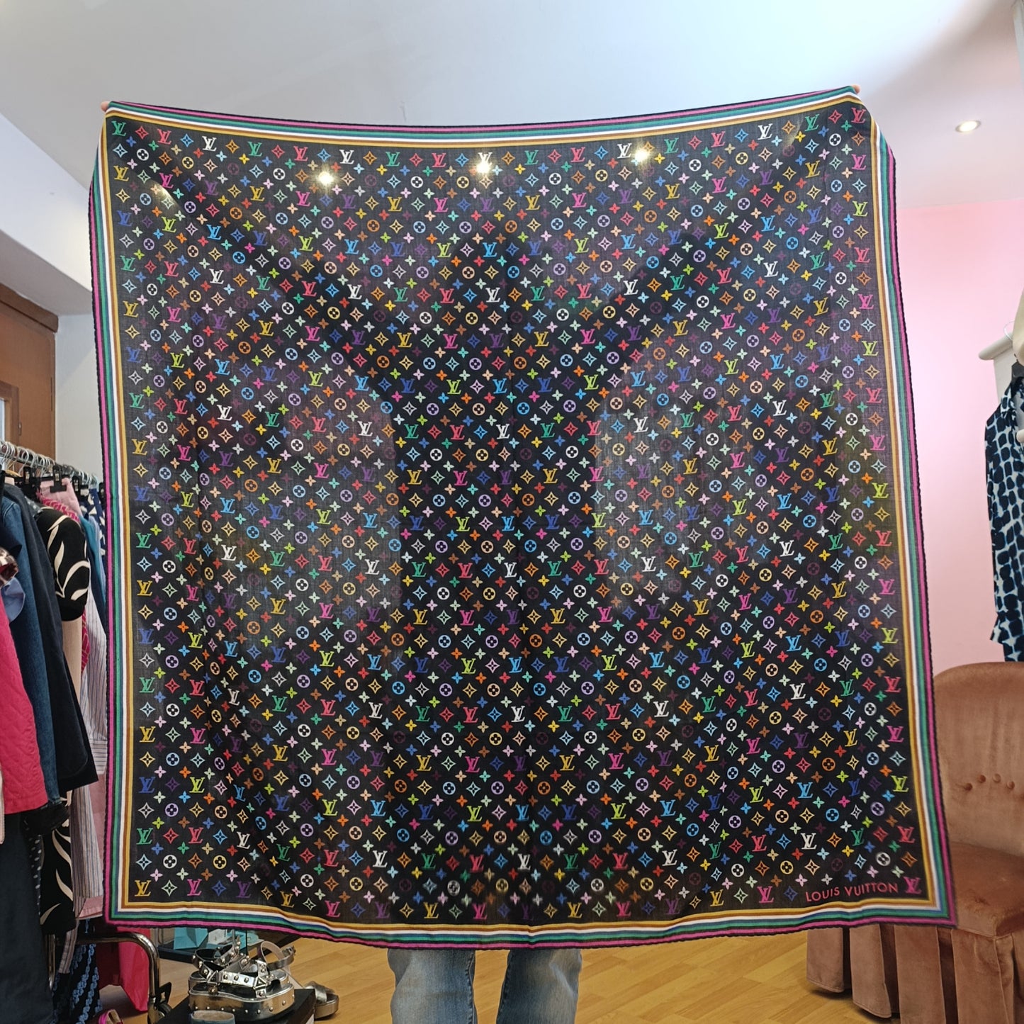 Maxi Stola Louis Vuitton nera multicolore