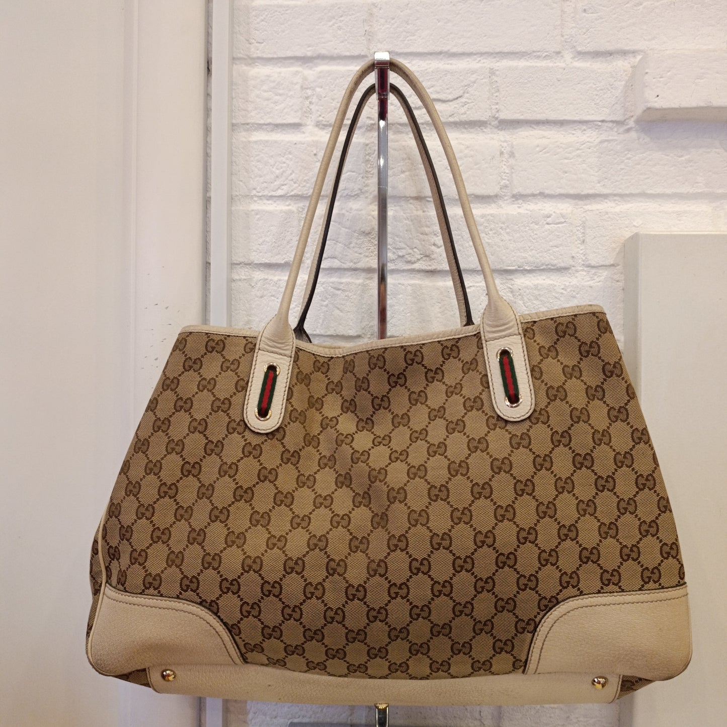 Borsa Gucci dettagli pelle bianca
