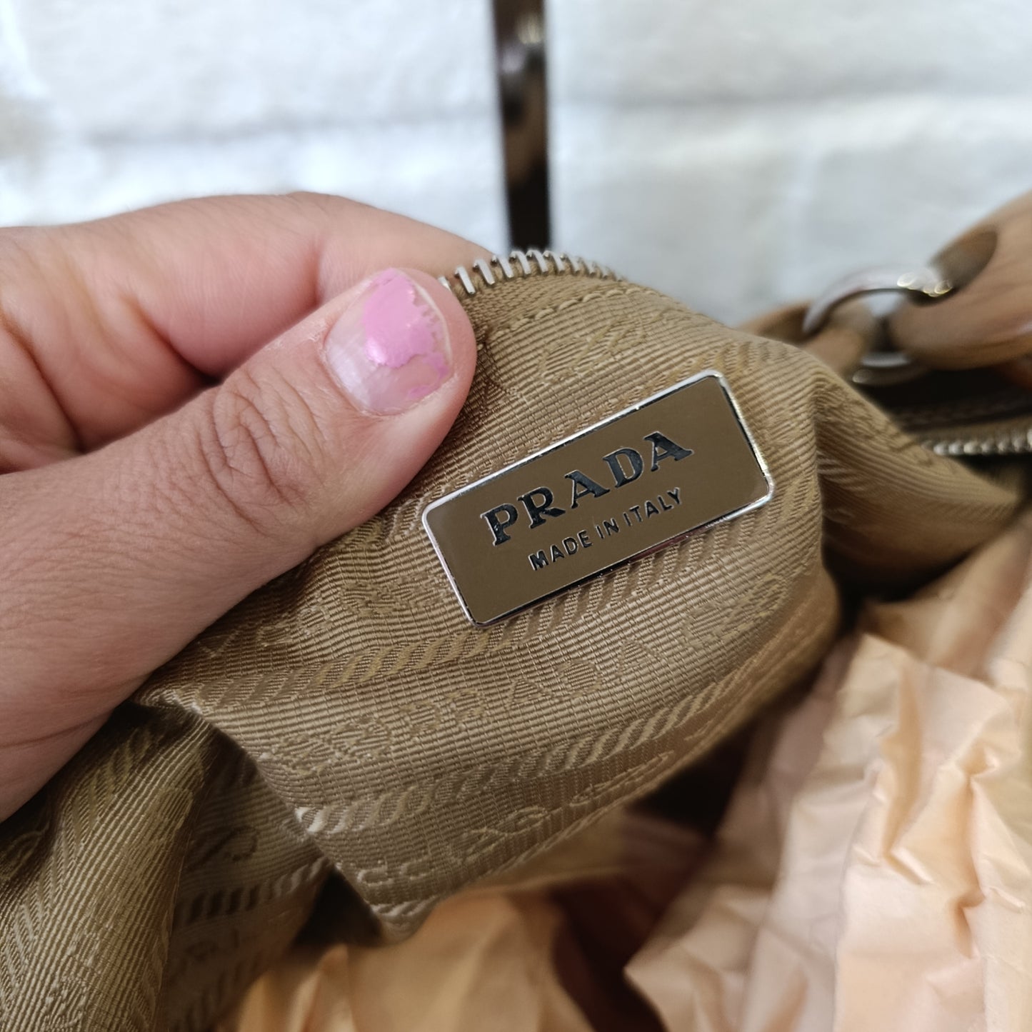 Borsa Prada marrone insertinin legno