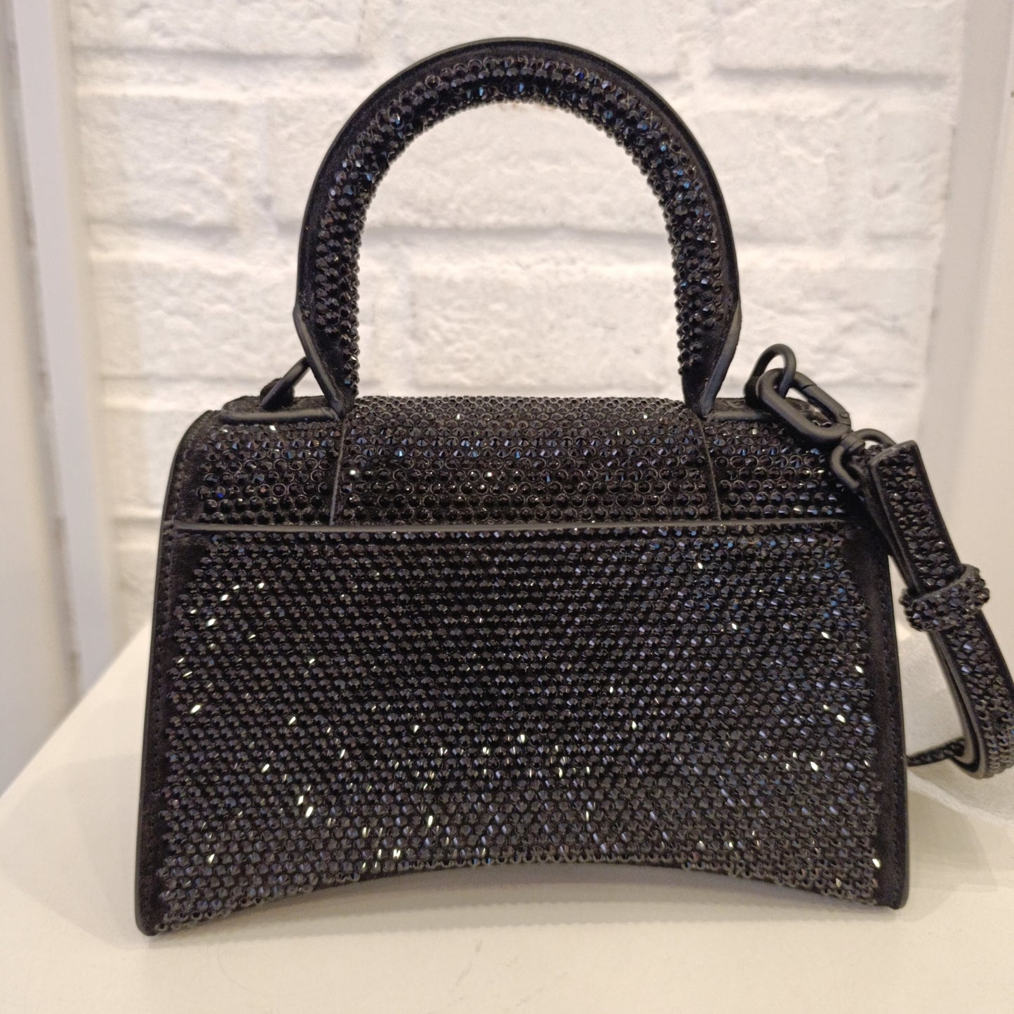 Borsa Balenciaga Hourglass xs con strass nera