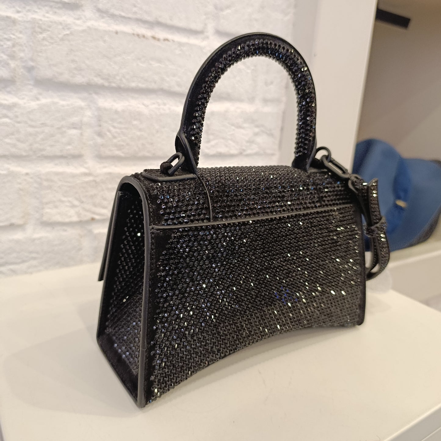 Borsa Balenciaga Hourglass xs con strass nera