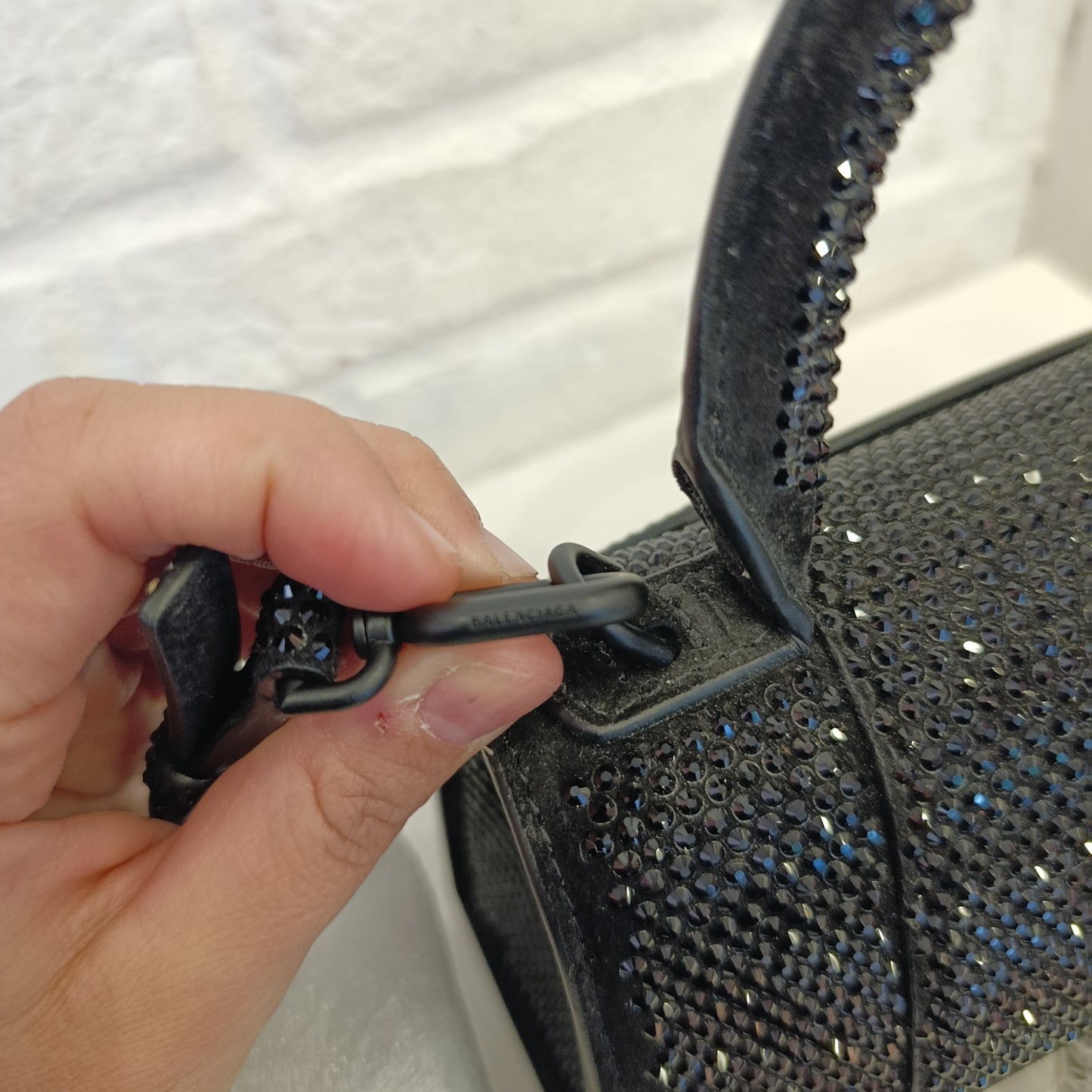 Borsa Balenciaga Hourglass xs con strass nera