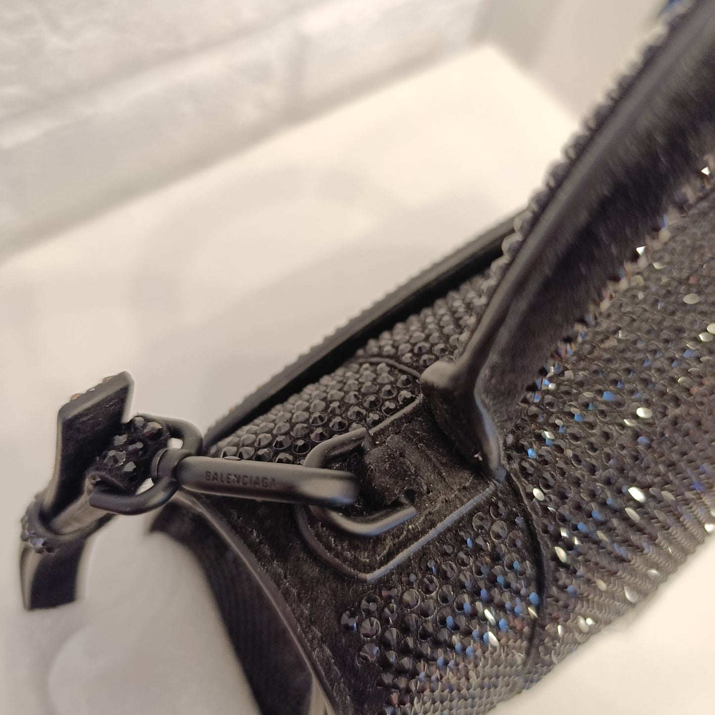 Borsa Balenciaga Hourglass xs con strass nera