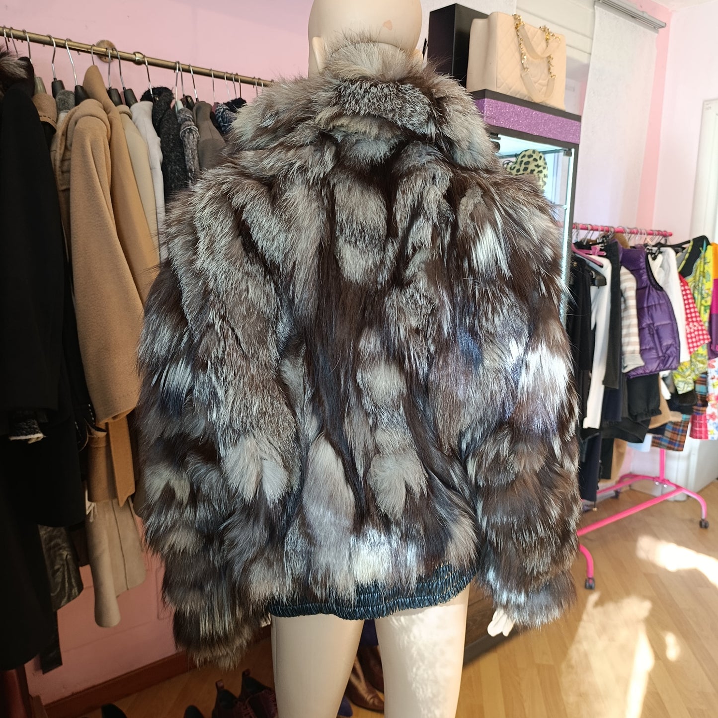 Bomber di volpe argentata vintage tg S/M