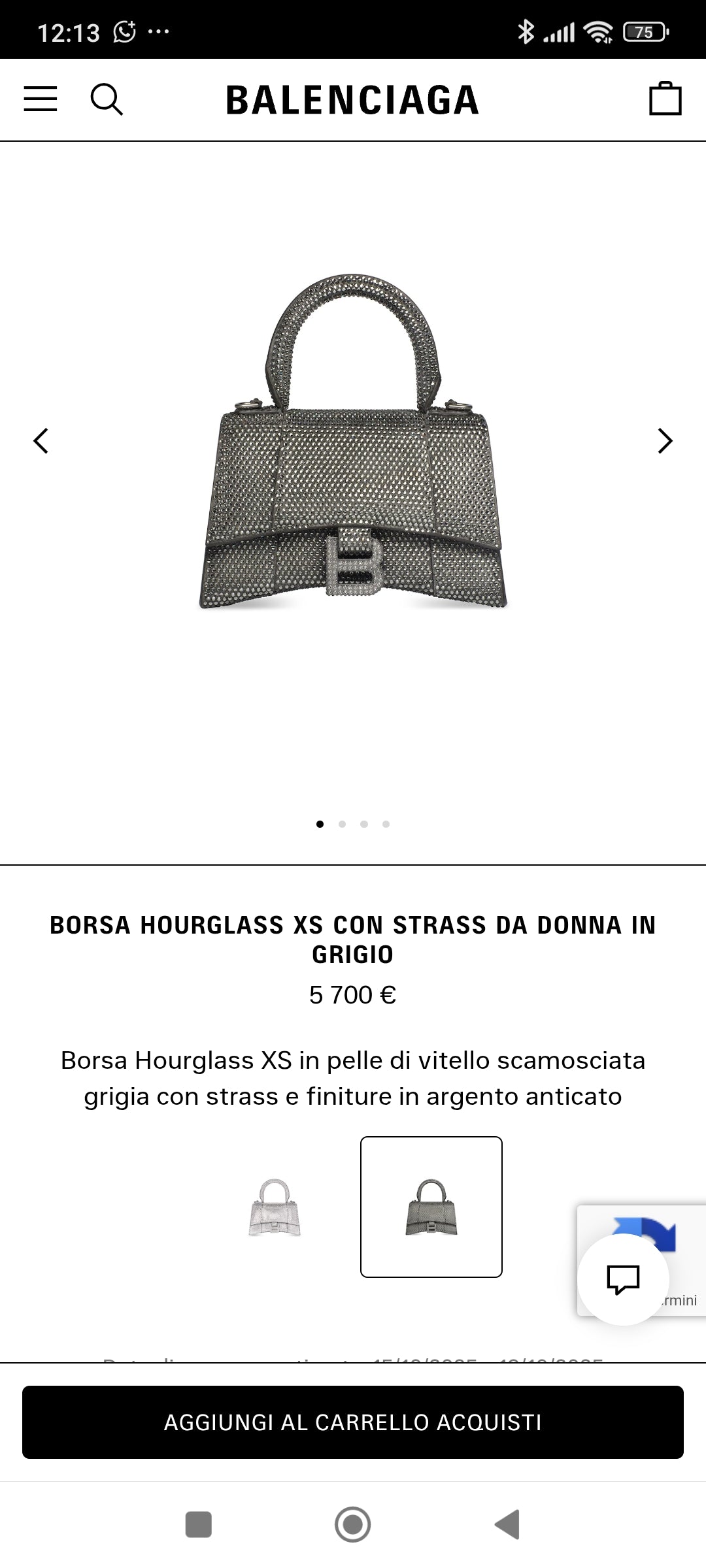 Borsa Balenciaga Hourglass xs con strass nera