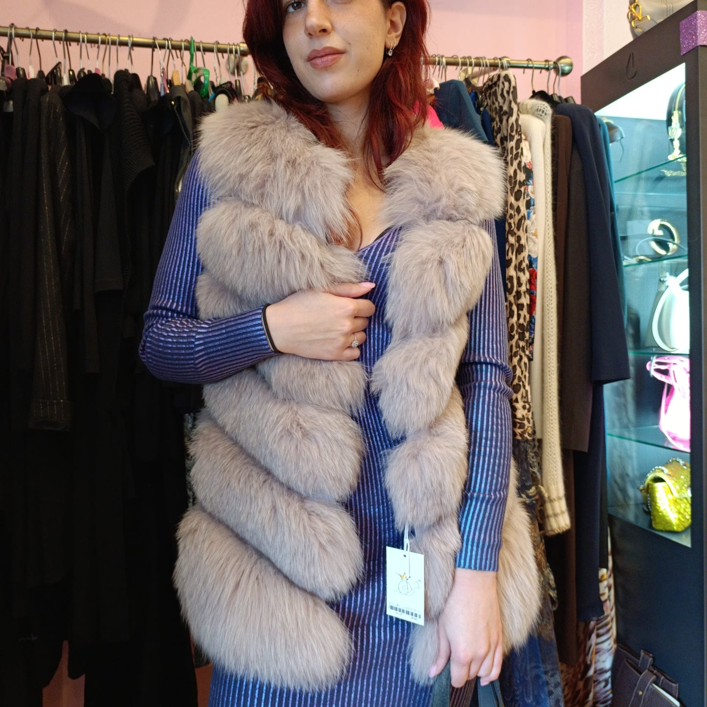 Gilet di volpe lilla tg unica