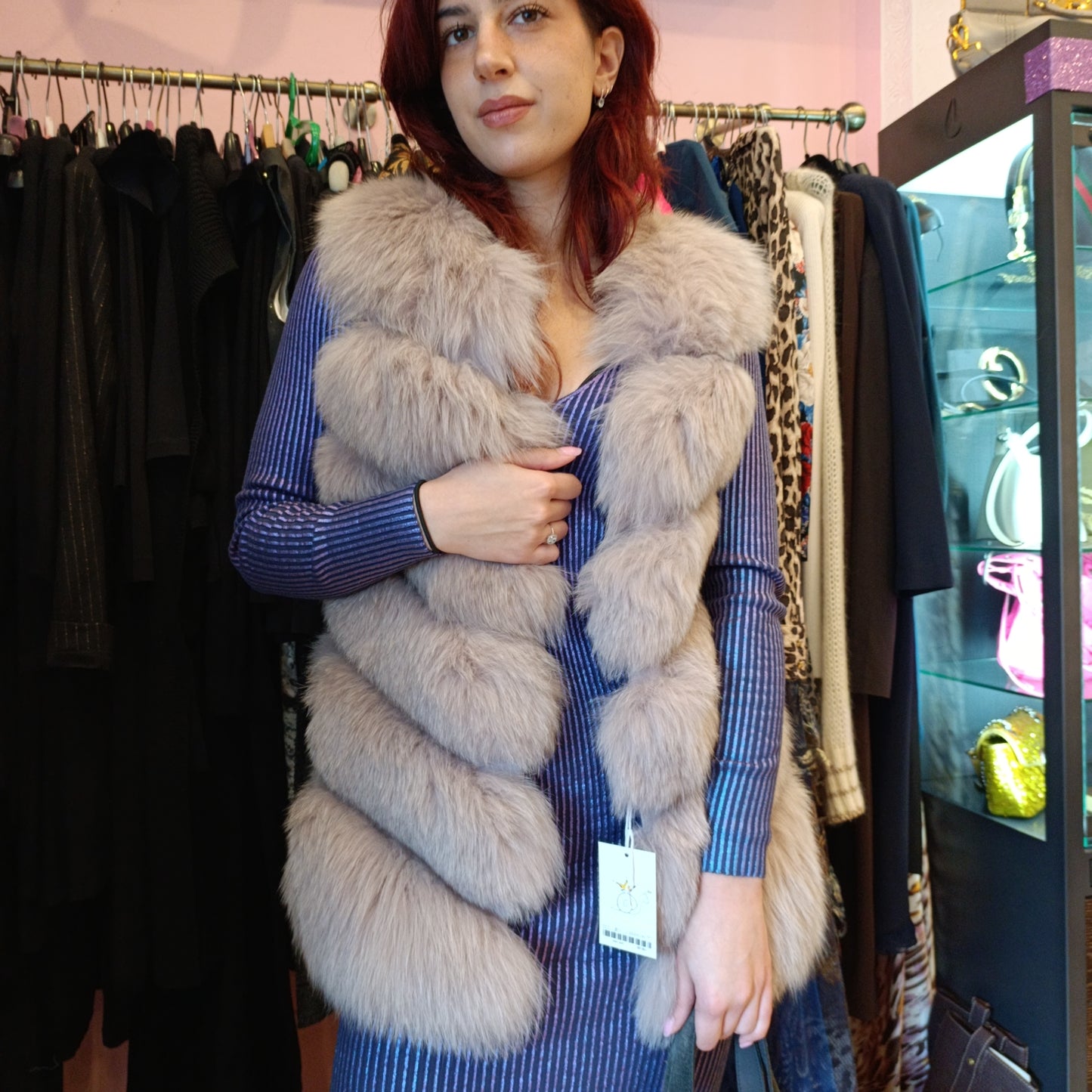 Gilet di volpe lilla tg unica