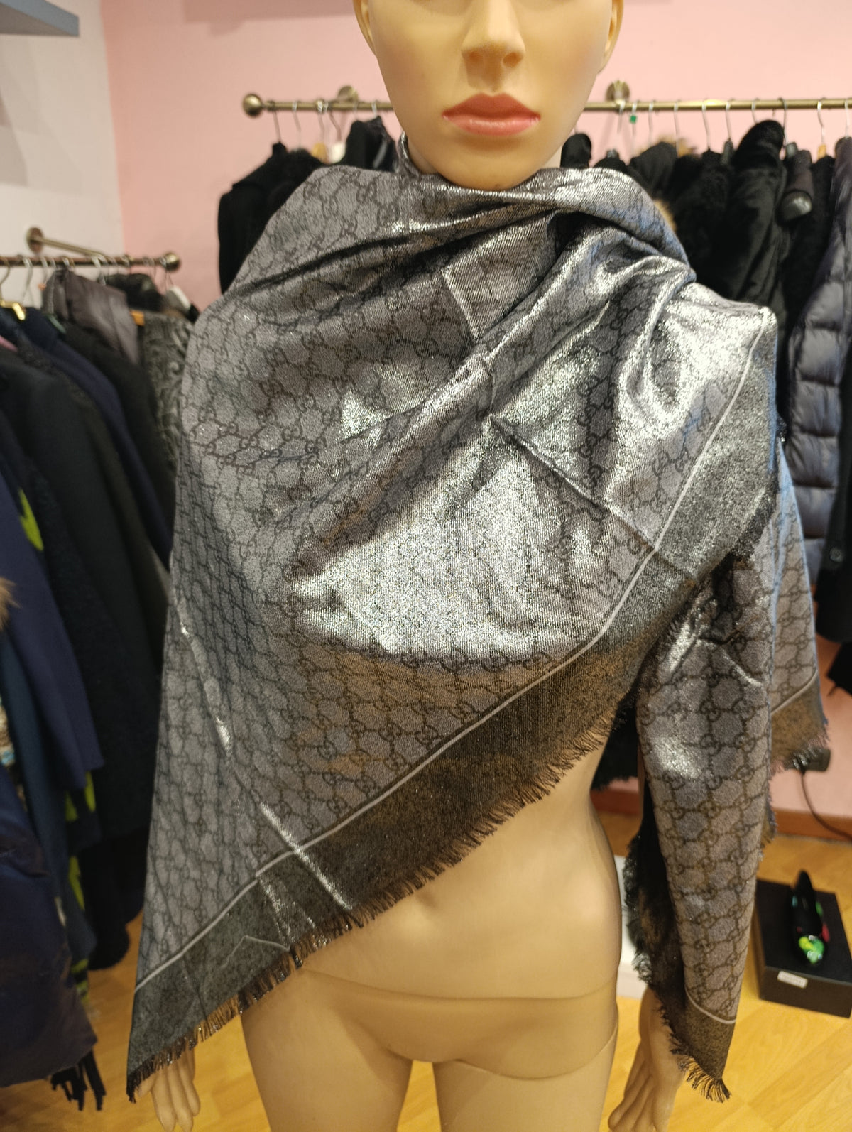 Sciarpa Gucci double face grigia