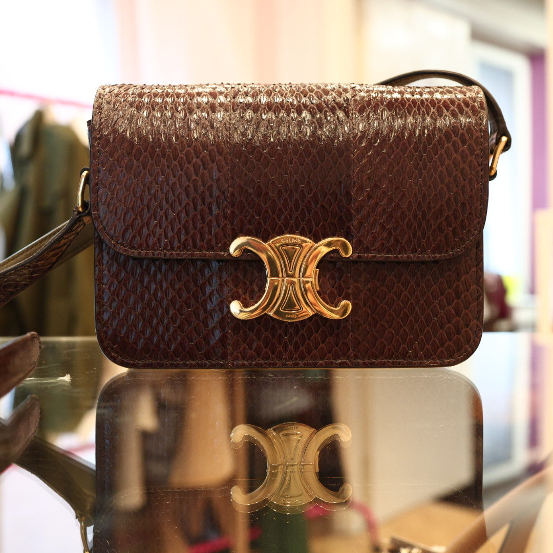 Borsa Celine Teen Triomphe in Pelle Esotica Marrone