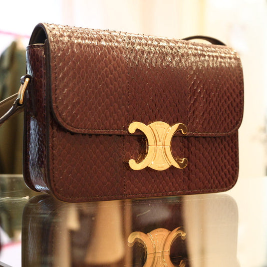 Borsa Celine Teen Triomphe in Pelle Esotica Marrone