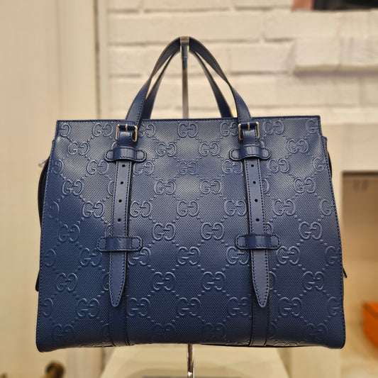 Borsa Tote embossed GG Gucci blu