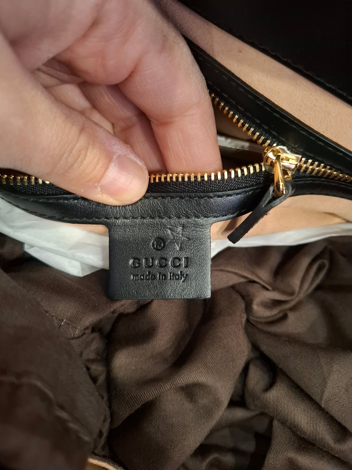 Borsa Gucci pelle nera manici bamboo