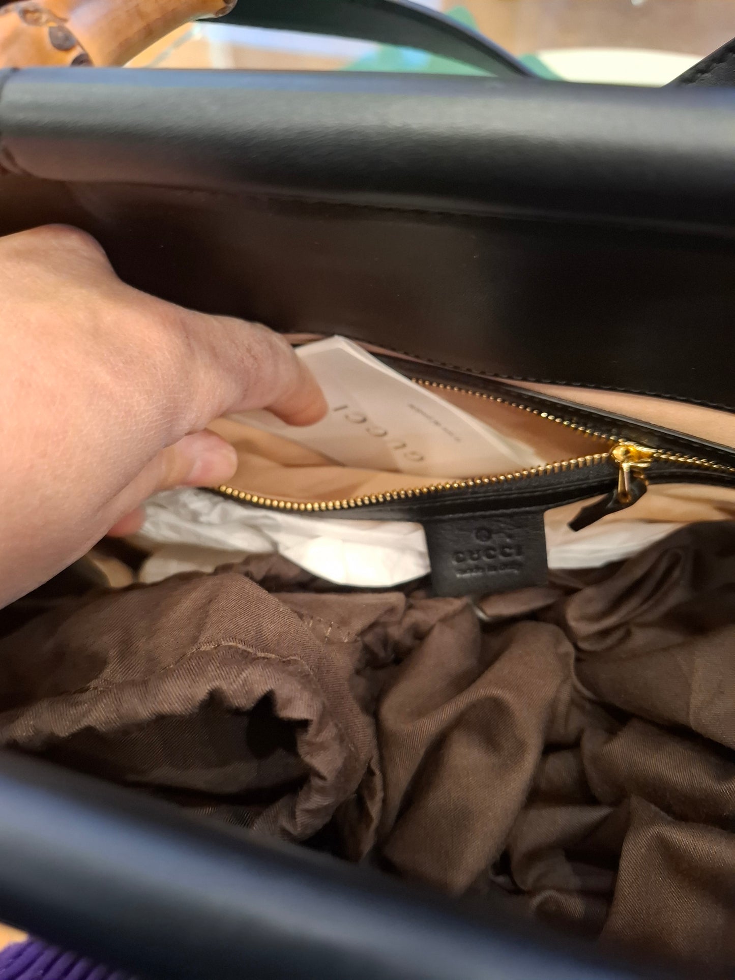 Borsa Gucci pelle nera manici bamboo
