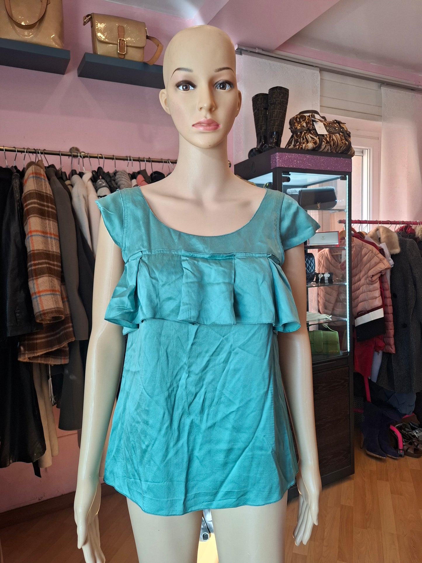 Blusa Miu Miu tg 40 verde pura seta