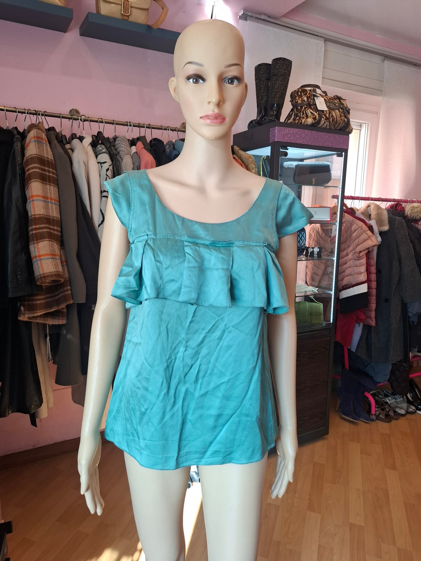Blusa Miu Miu tg 40 verde pura seta