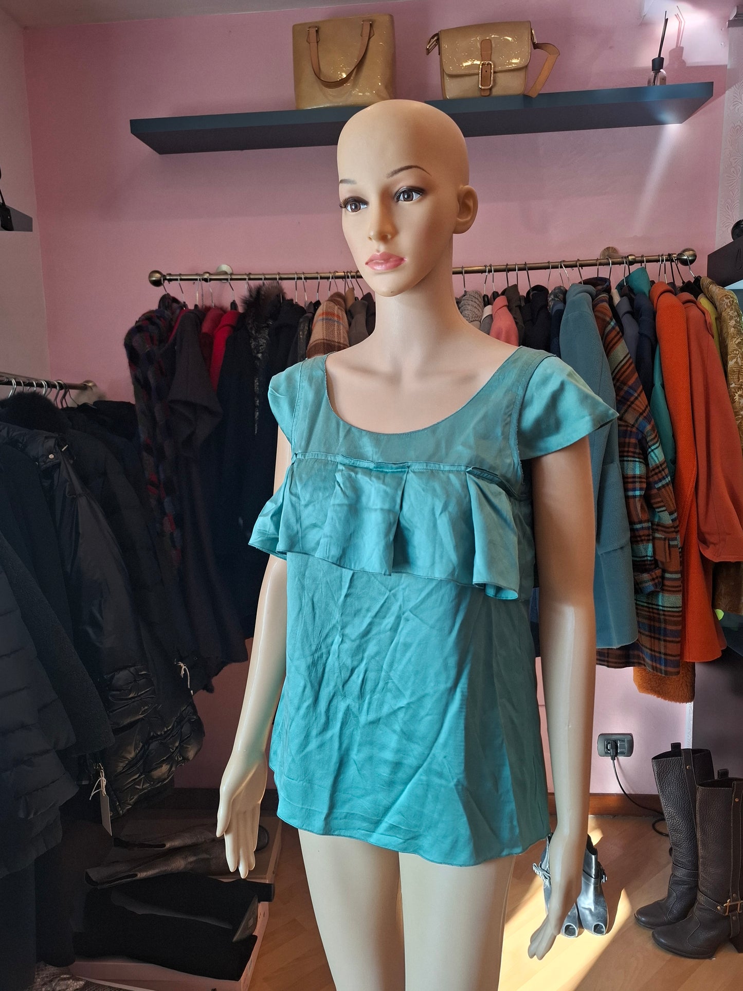 Blusa Miu Miu tg 40 verde pura seta
