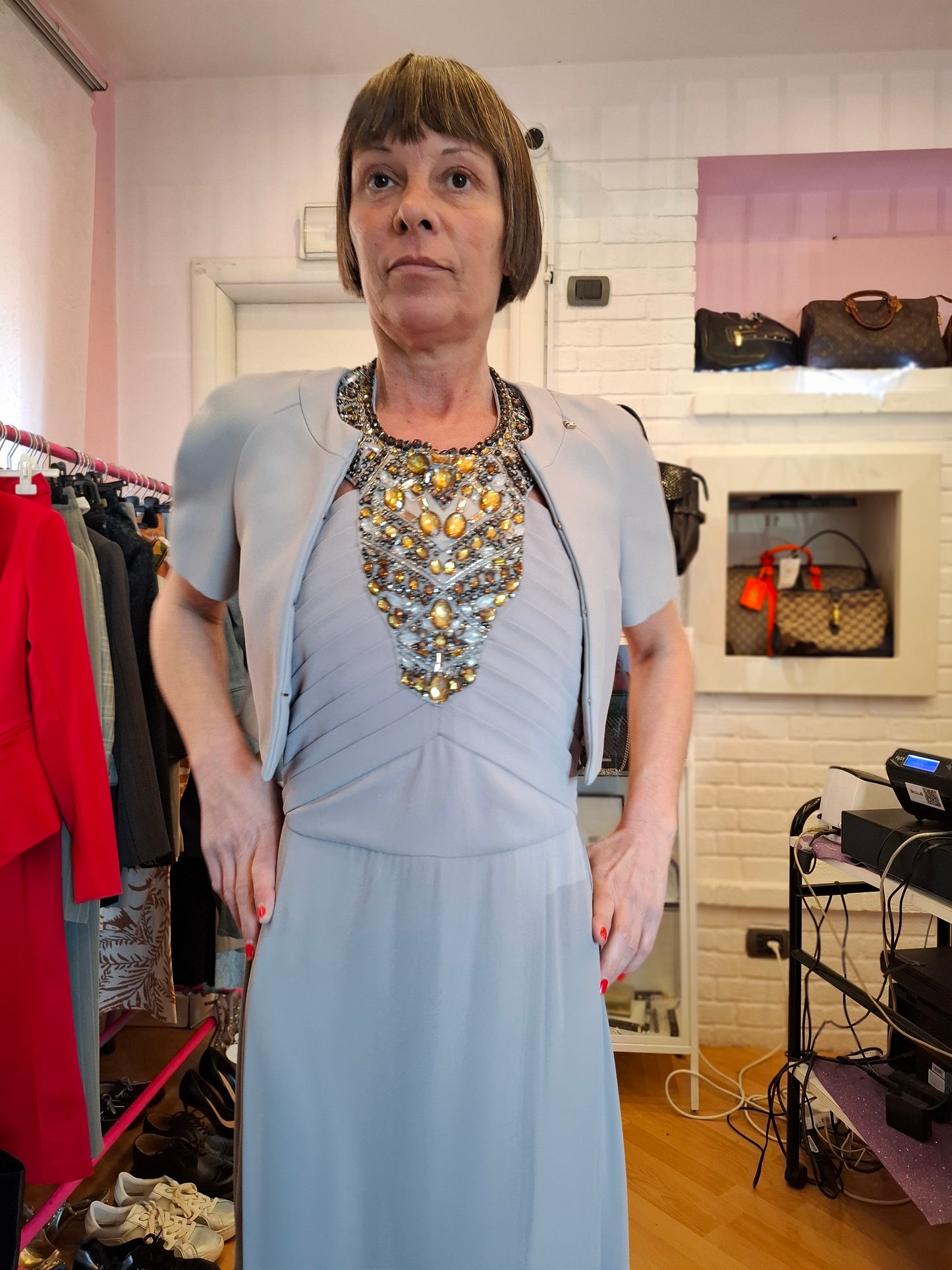 Abito Elisabetta Franchi da cerimonia + blazer abbinato tg 46 ridotta