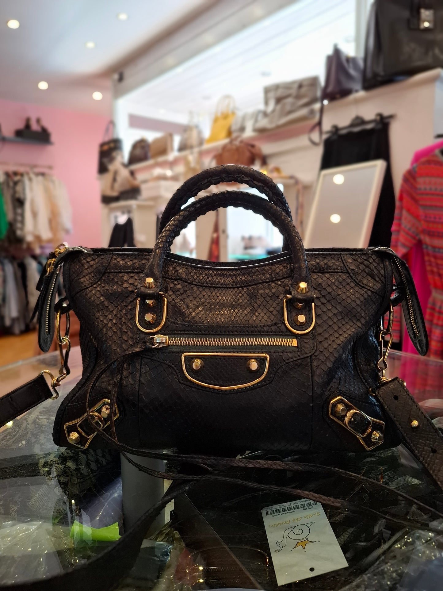 Balenciaga city nera in pitone