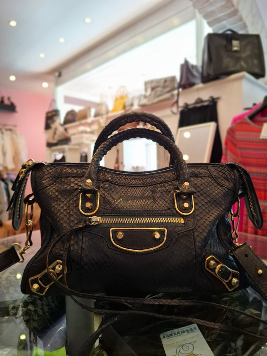 Balenciaga city nera in pitone