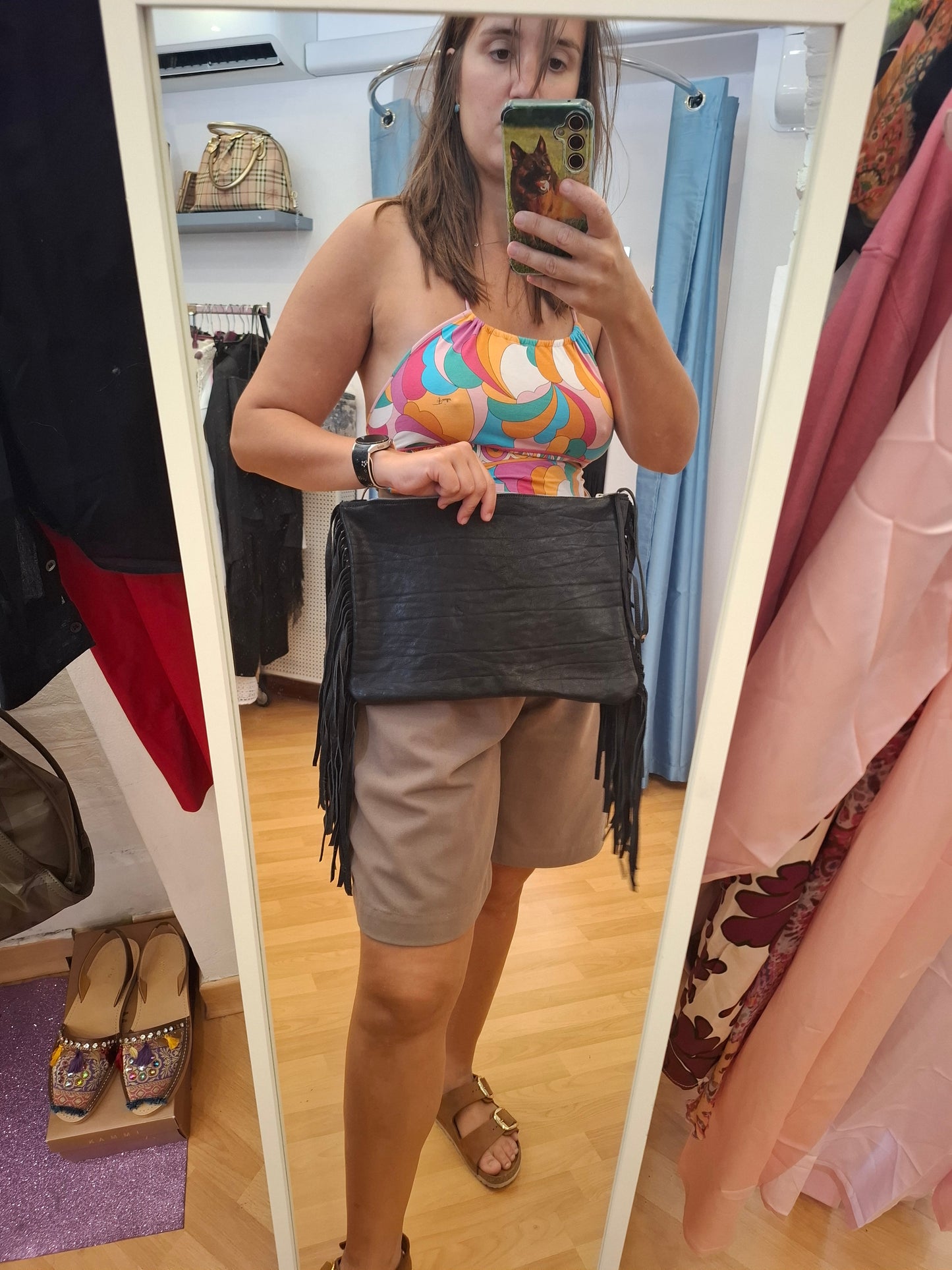 Pochette in pelle con frange