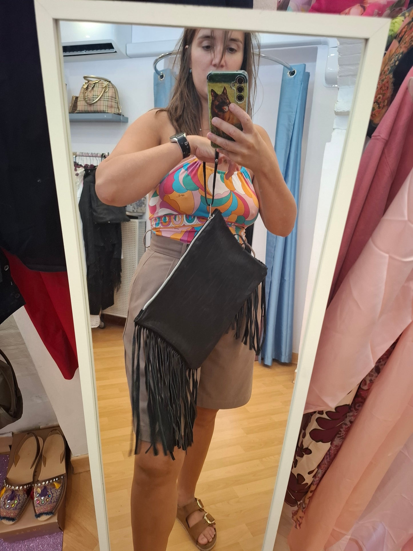 Pochette in pelle con frange