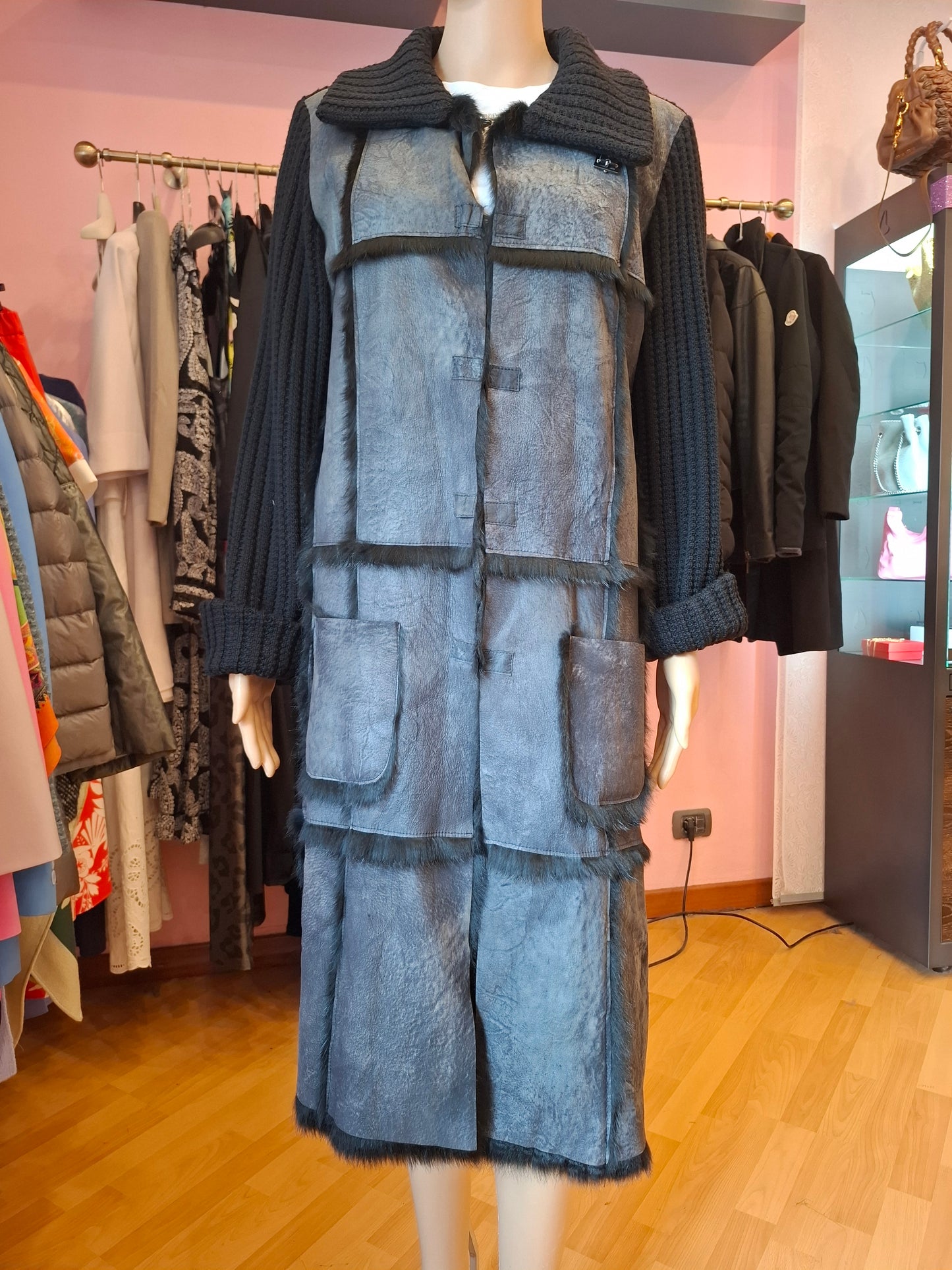 Cardigan Marisa Monti tg 44 pelle e lapin