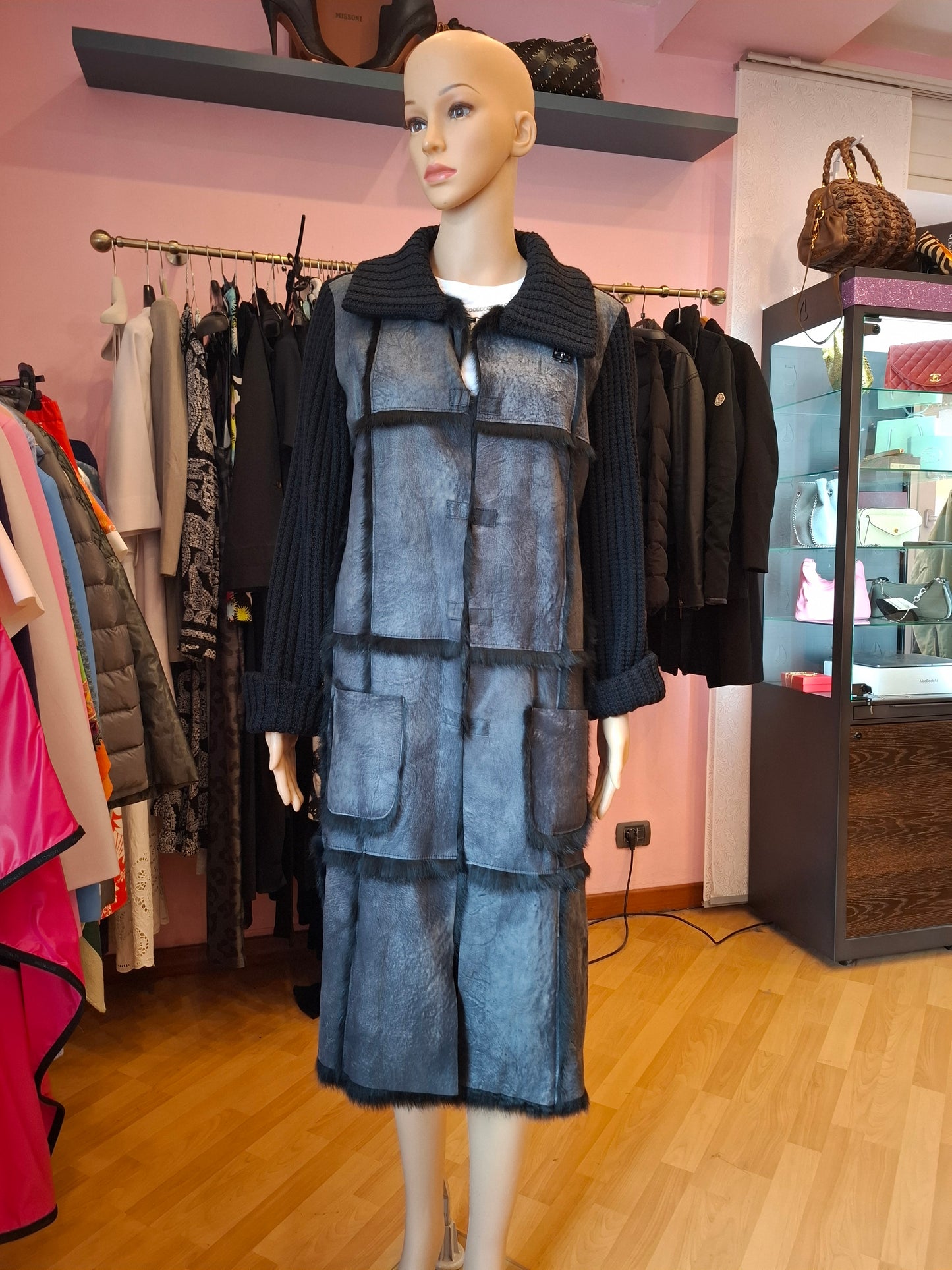 Cardigan Marisa Monti tg 44 pelle e lapin