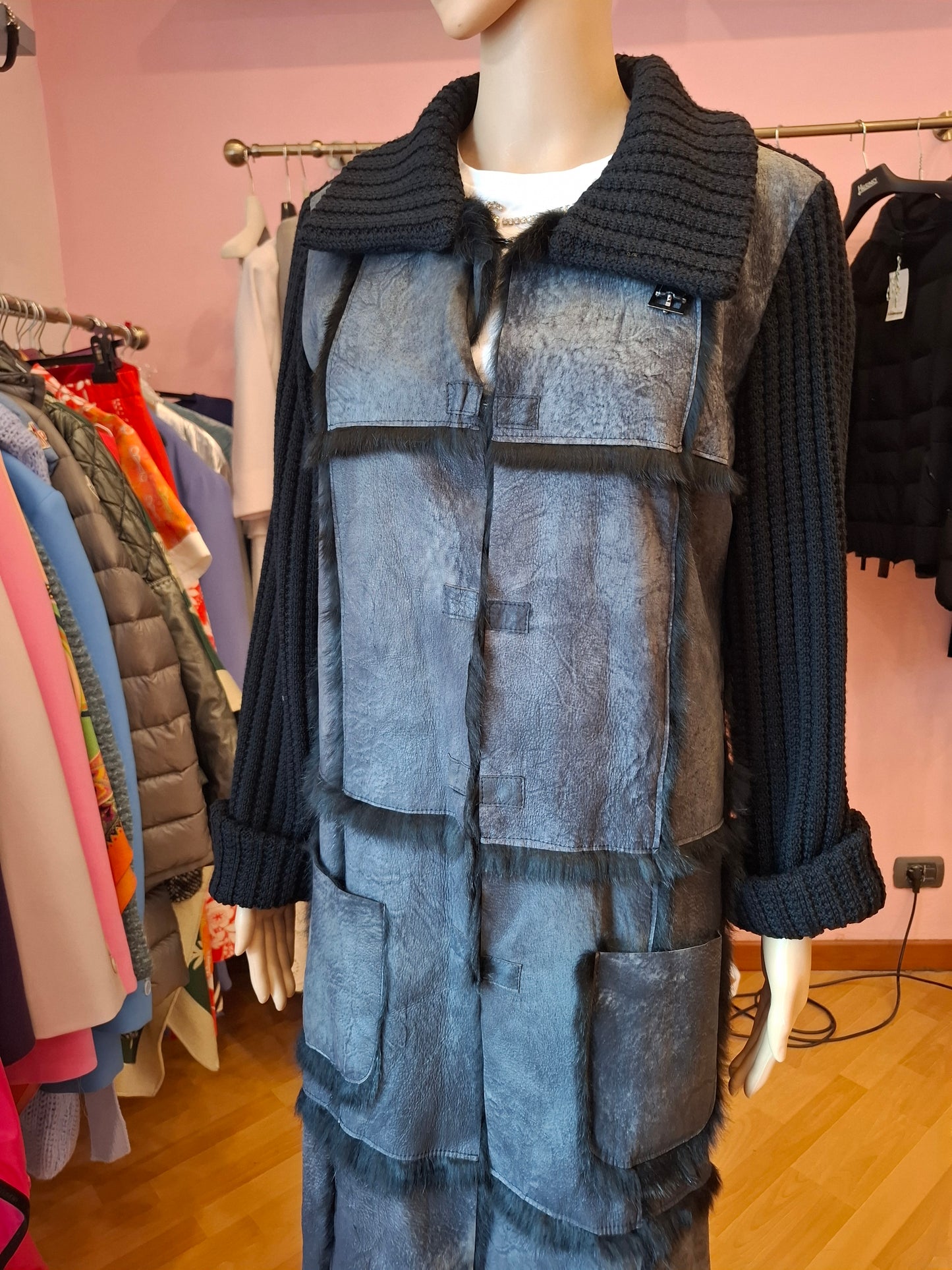 Cardigan Marisa Monti tg 44 pelle e lapin