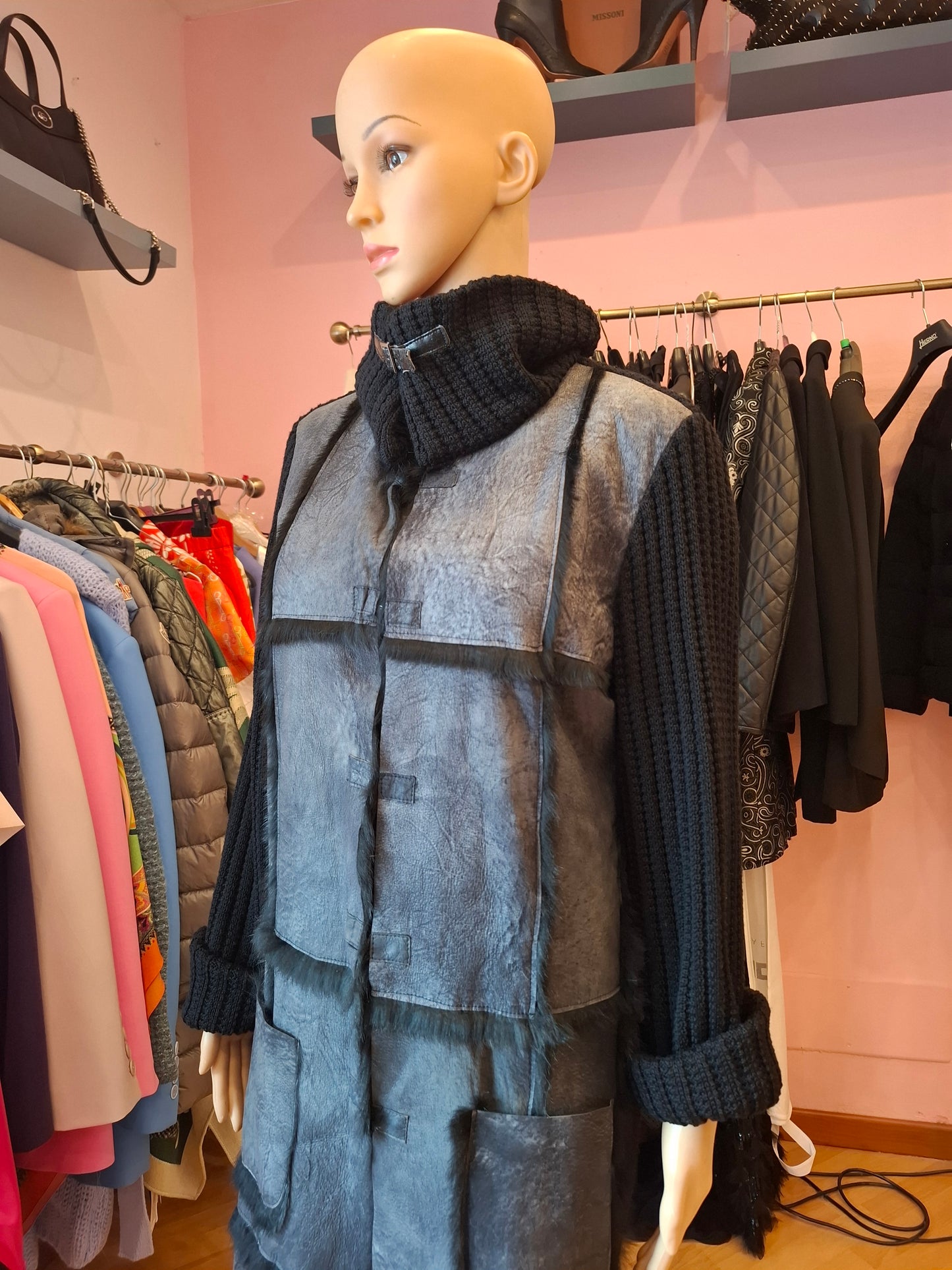 Cardigan Marisa Monti tg 44 pelle e lapin