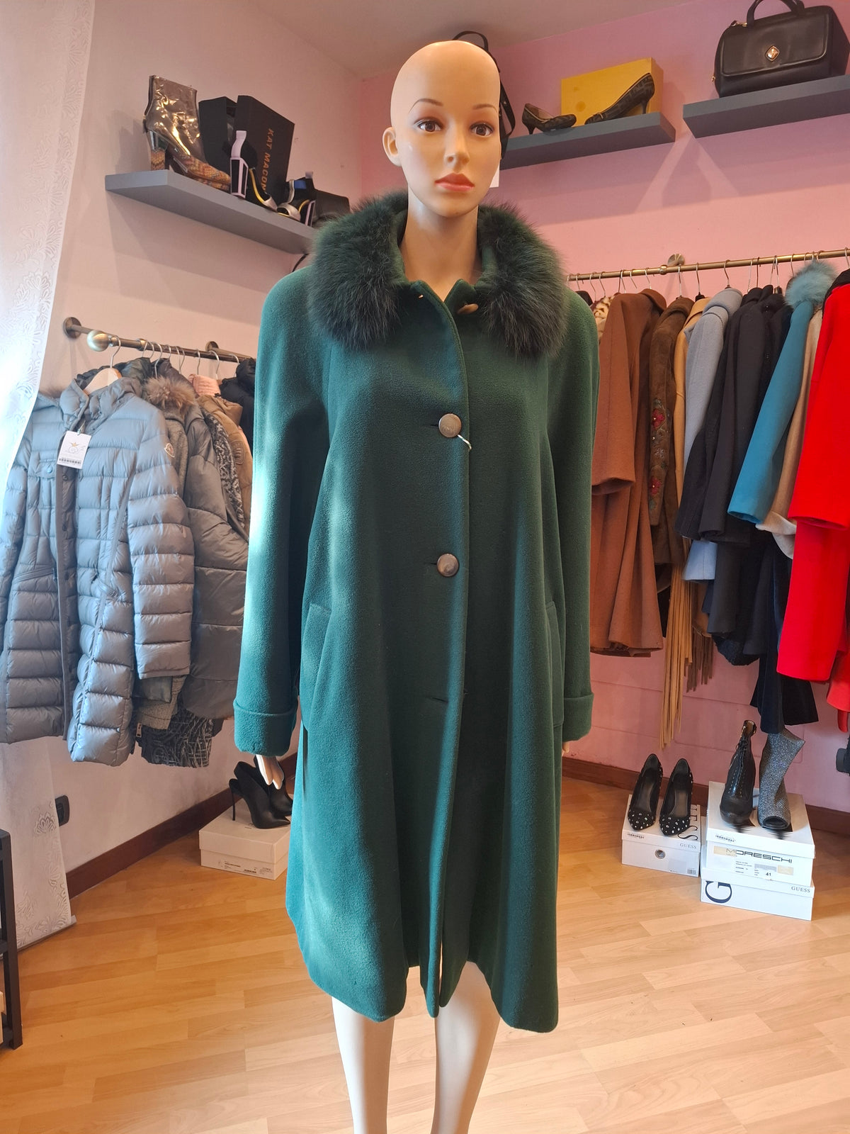 Cappotto vintage tg M collo volpe verde