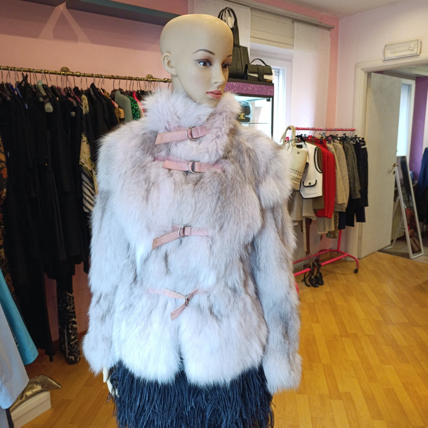 Pelliccia volpe inserti pelle tg S