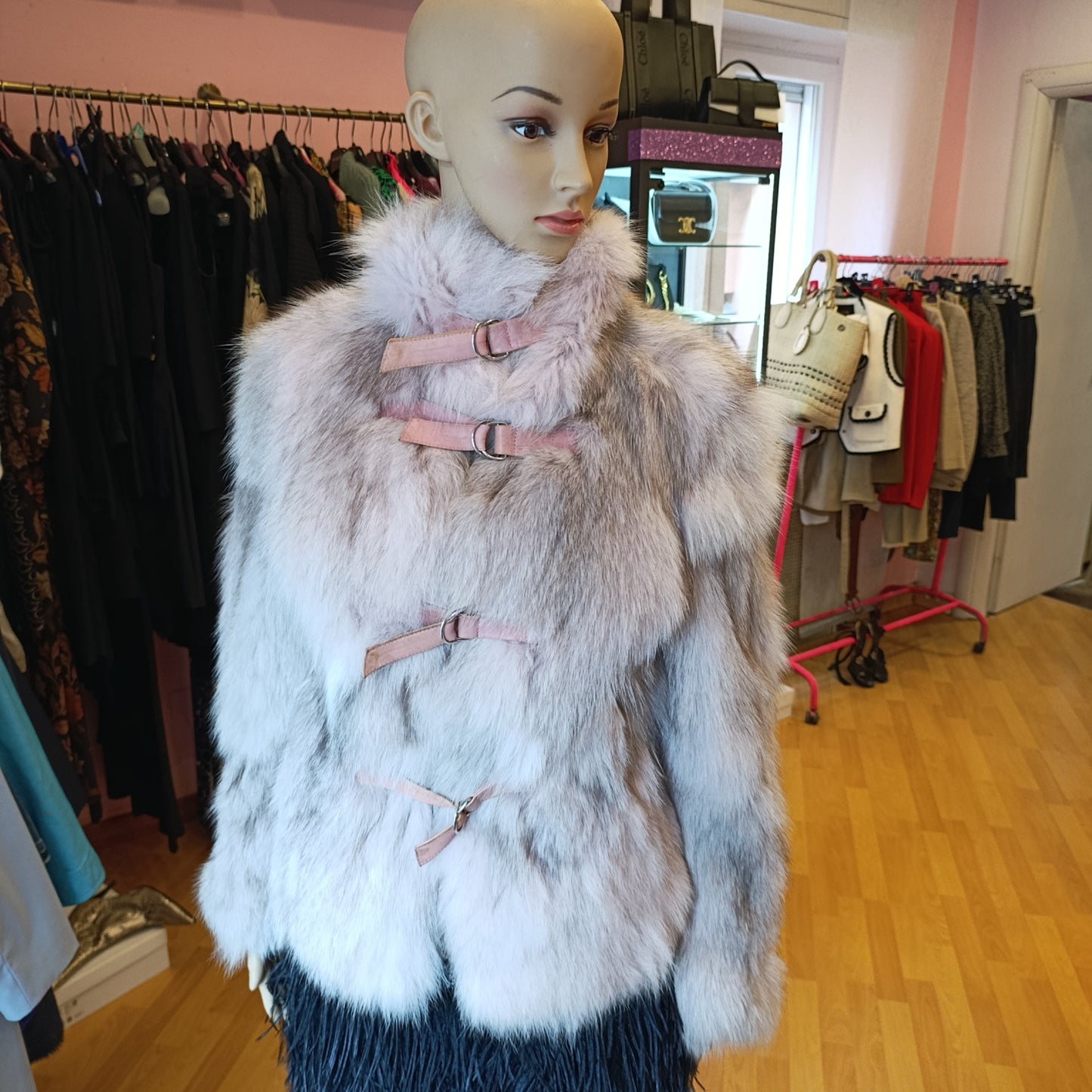 Pelliccia volpe inserti pelle tg S
