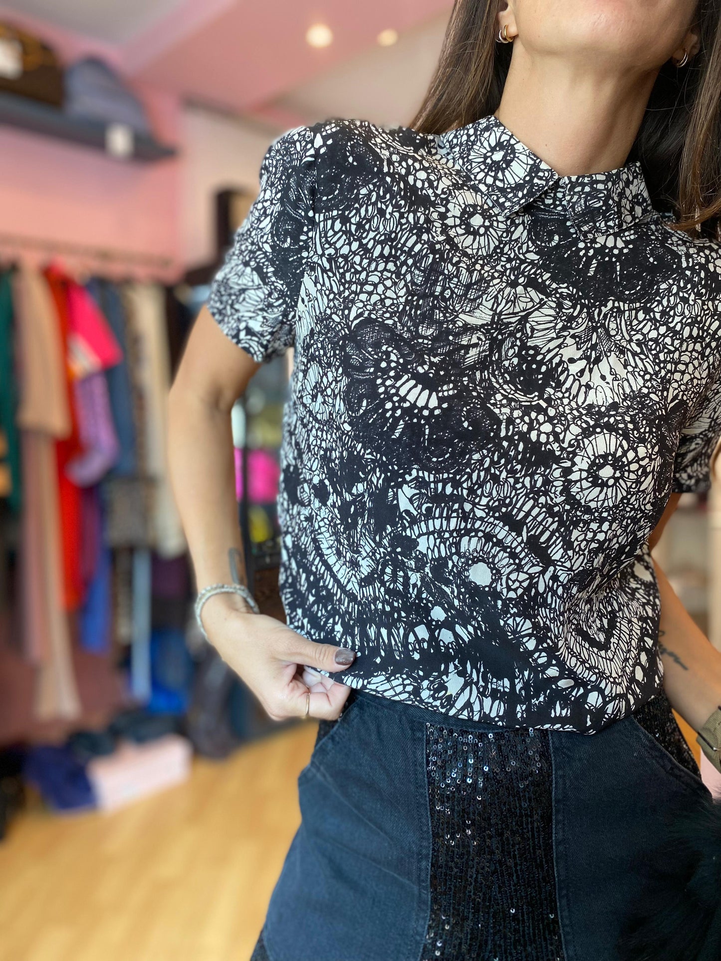 Top Prada seta tg 42 bottoni sul retro