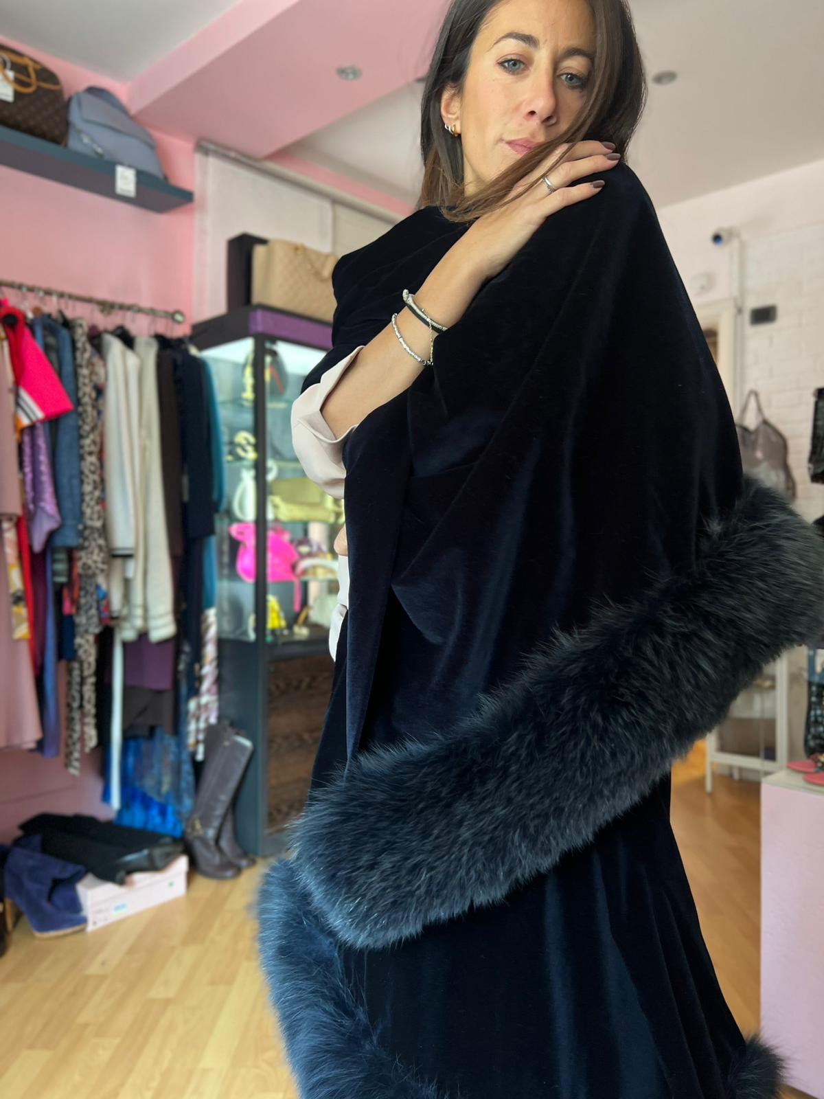 Stola velluto volpe blu notte