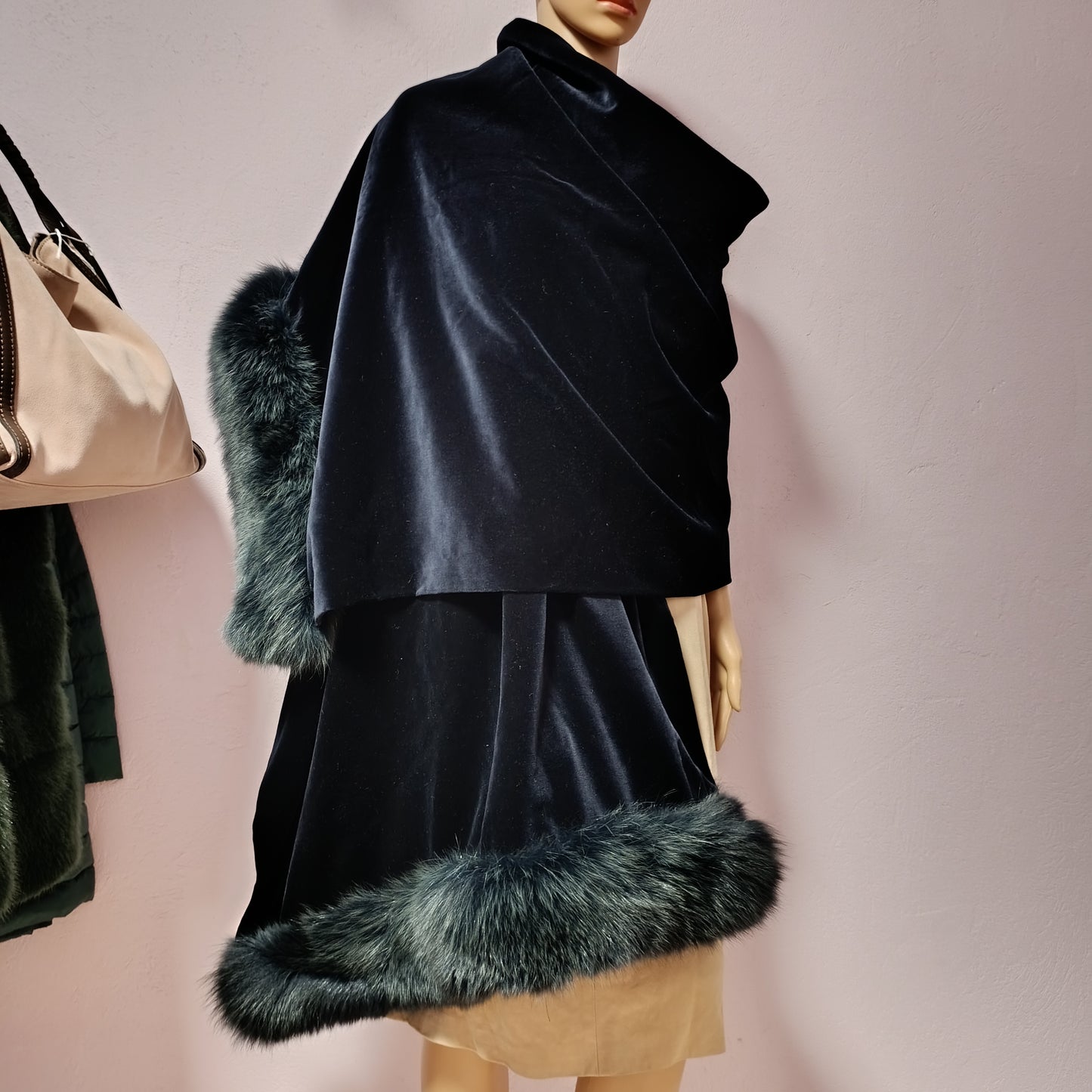 Stola velluto volpe blu notte