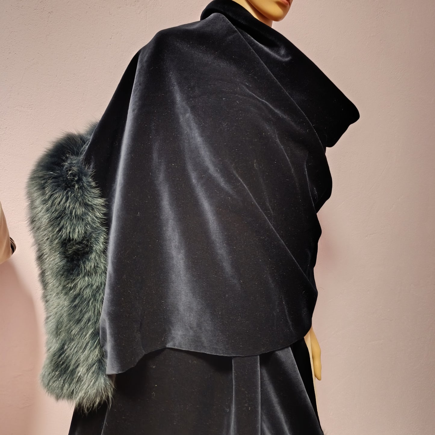 Stola velluto volpe blu notte