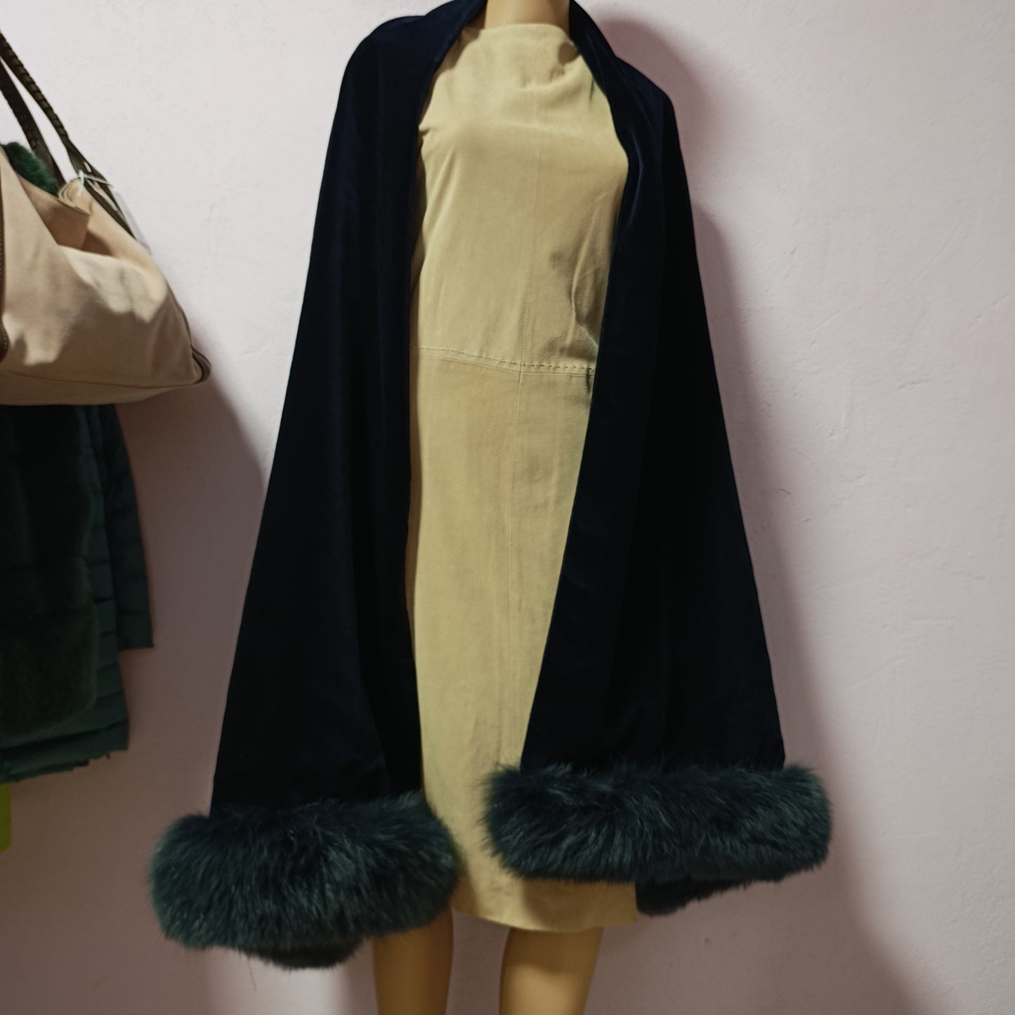 Stola velluto volpe blu notte