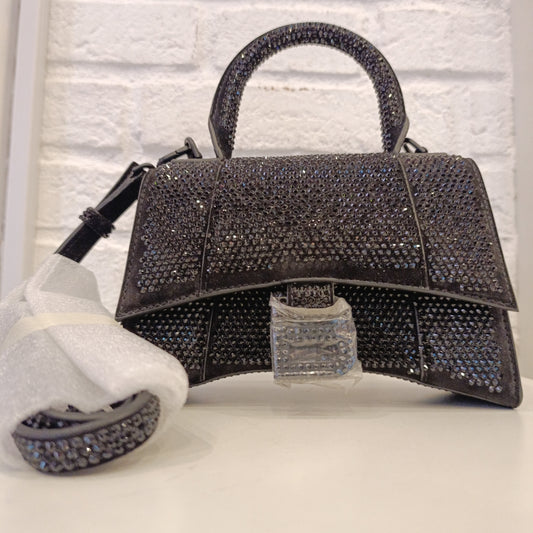 Borsa Balenciaga Hourglass xs con strass nera
