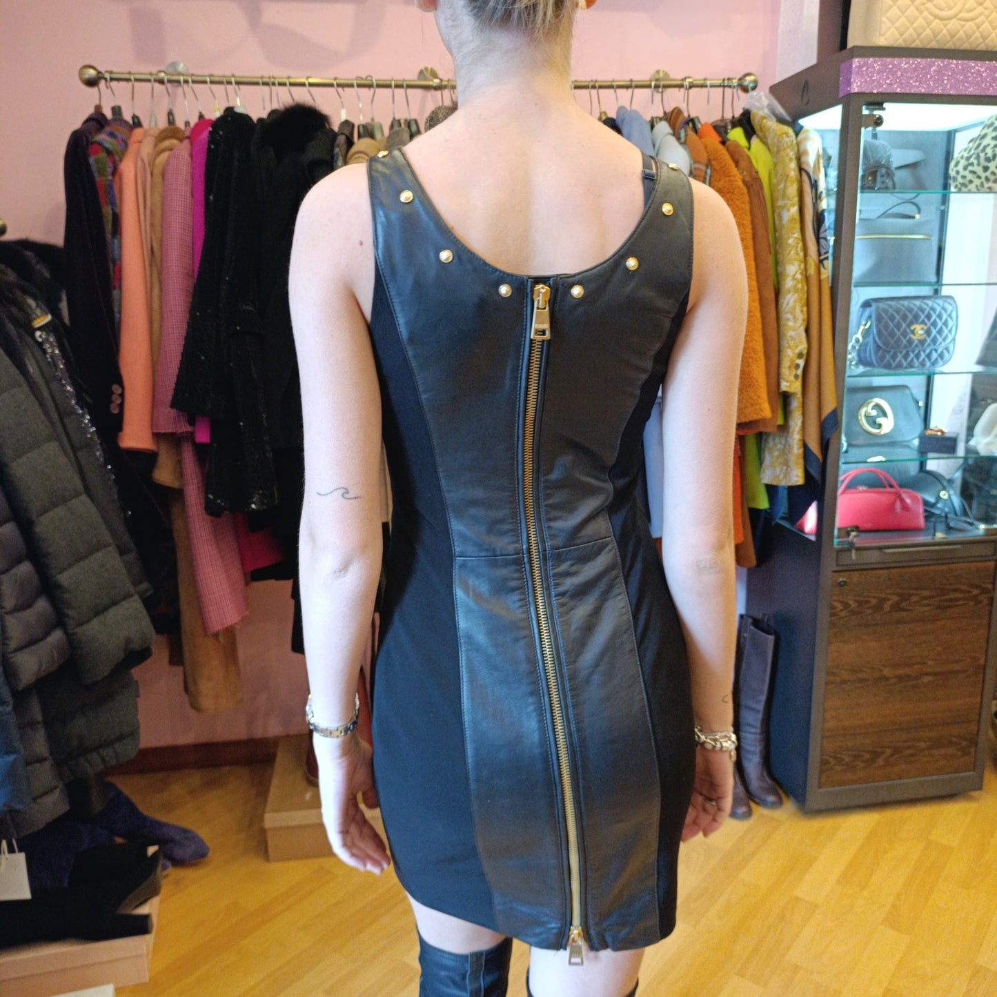 Abito nero pelle Gianni Versace tg 40