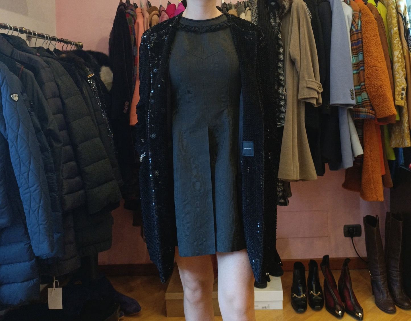 Cappotto nero paillettes Tagliatore tg 46 ridotto