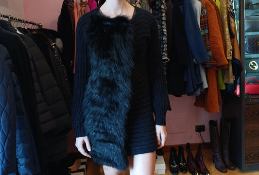 Cappottino/cardigan nero pelo di volpe e lana Vionnet tg 40