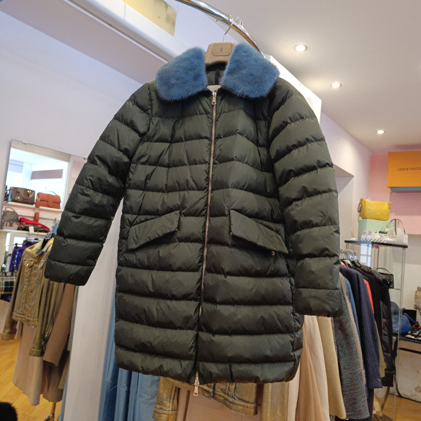 Moncler verde inserto visone tg 3