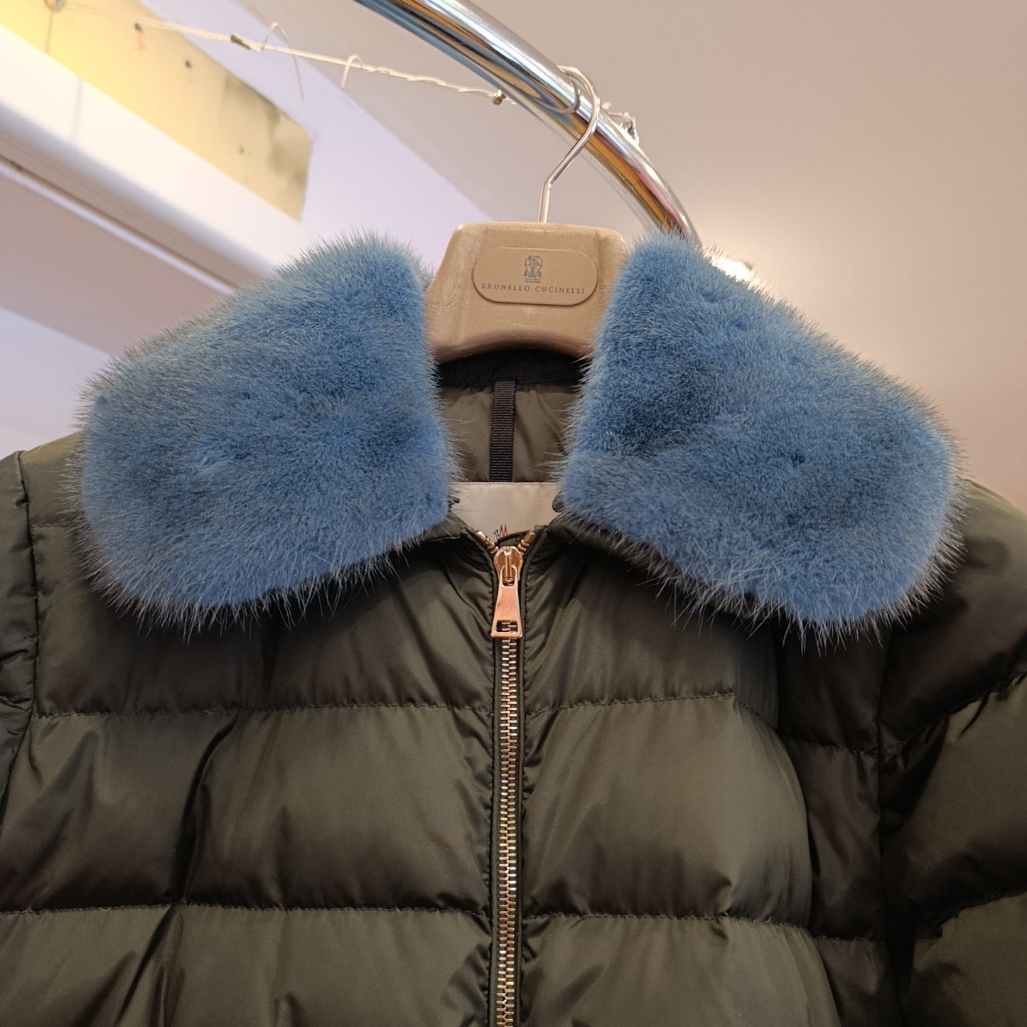 Moncler verde inserto visone tg 3