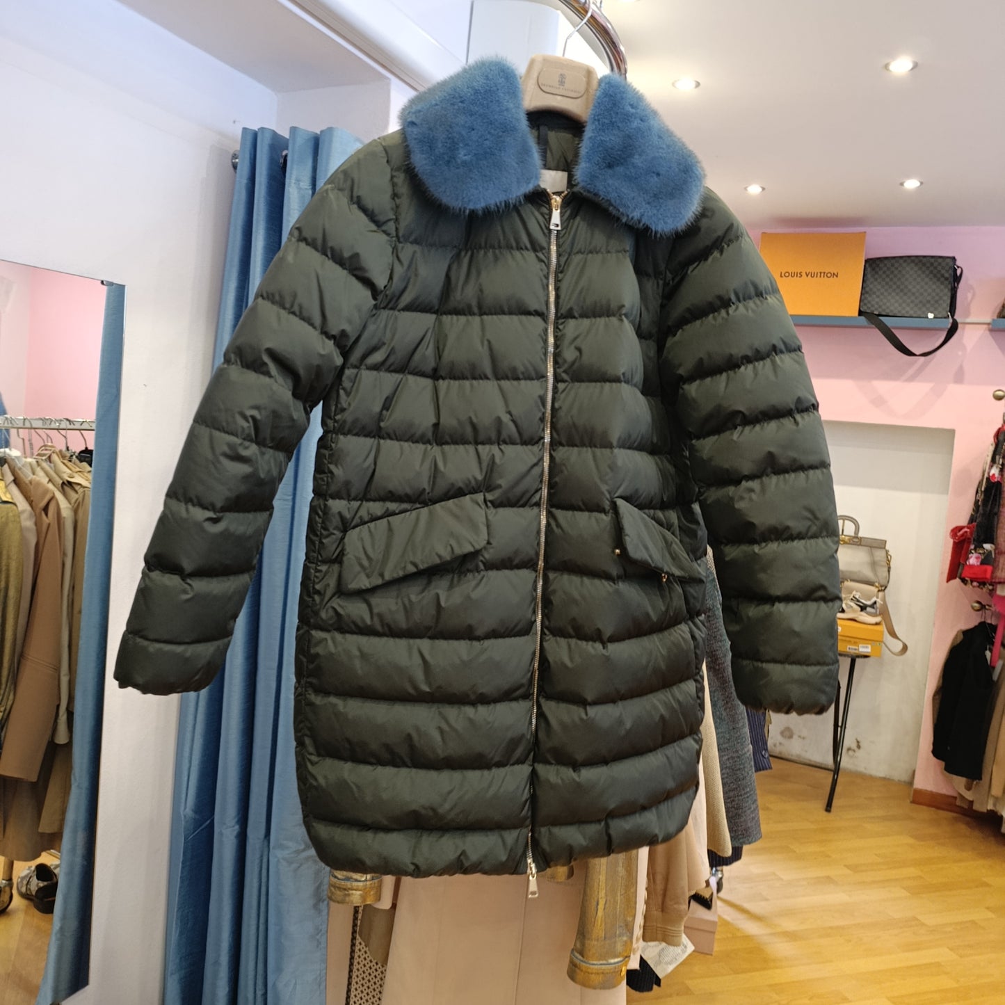 Moncler verde inserto visone tg 3