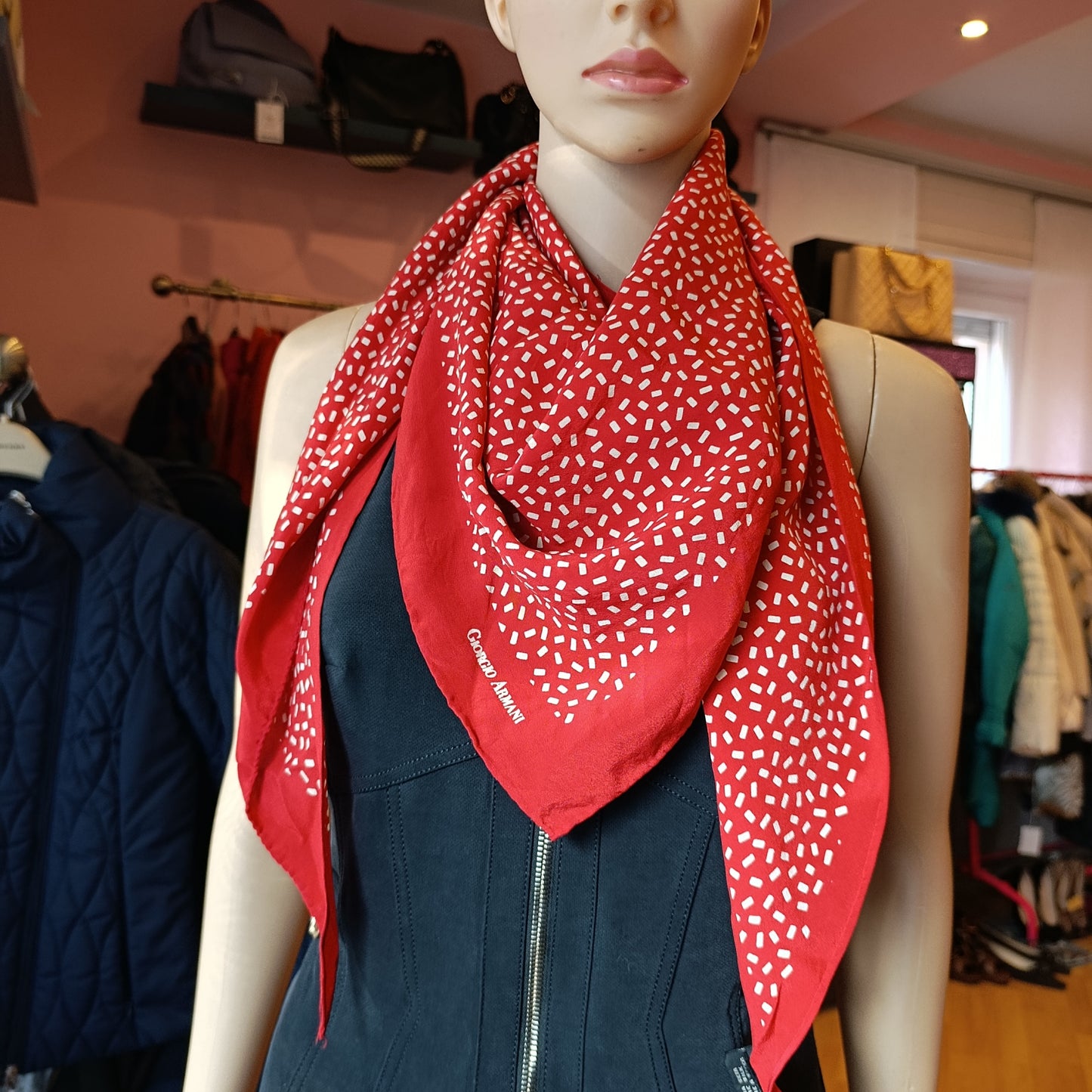 Foulard vintage Giorgio Armani a pois b rosso