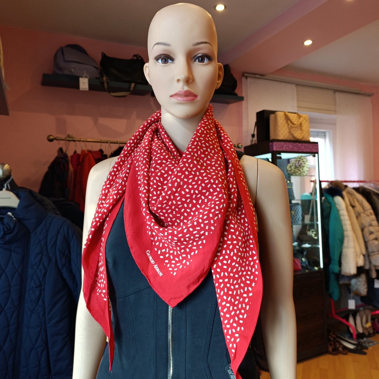 Foulard vintage Giorgio Armani a pois b rosso