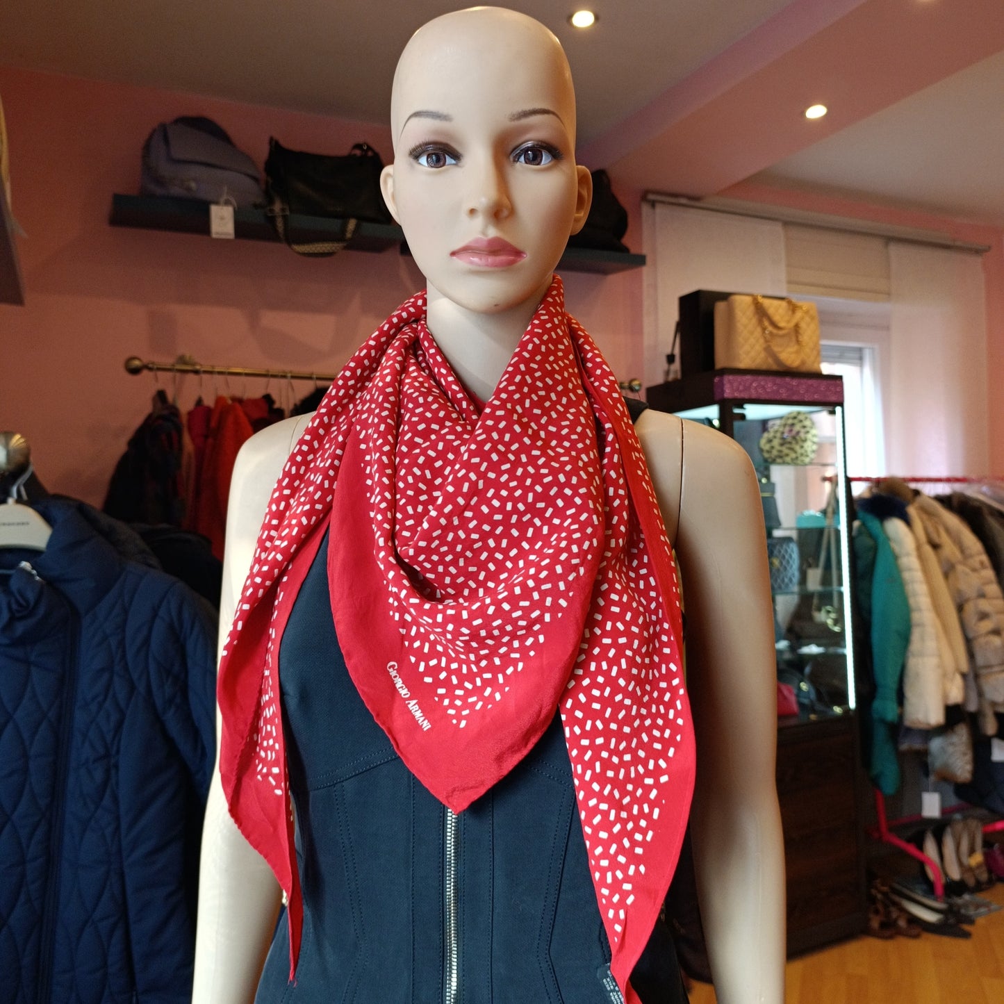 Foulard vintage Giorgio Armani a pois b rosso
